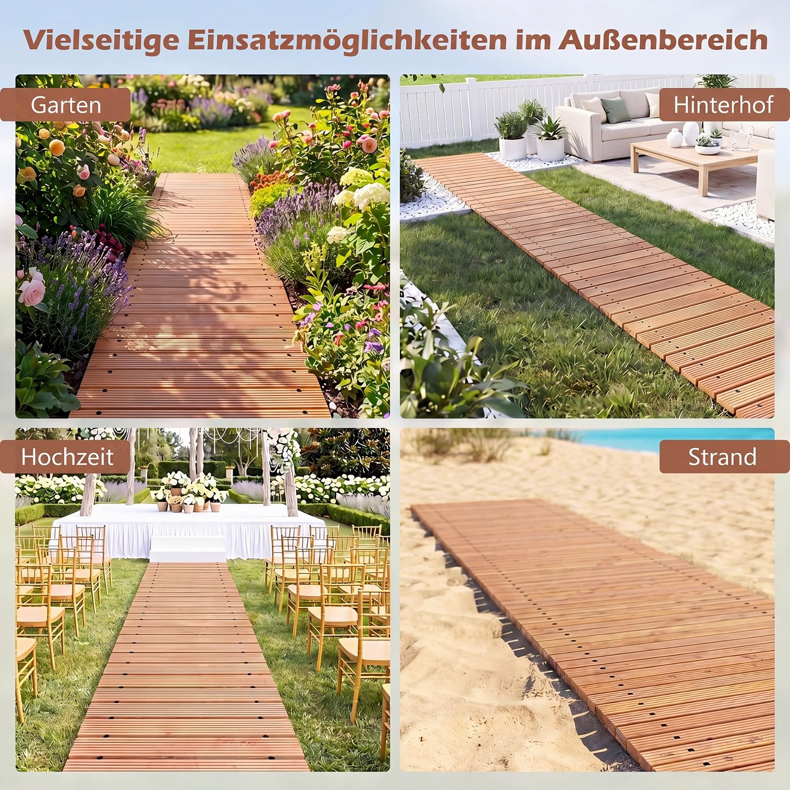 GYMAX 367 cm Rollweg, Holzpfad ausrollbar mit Rutschfester Oberfläche, wetterfester Gartentritt, tragbarer Gartenweg für Garten, Rasen, Strand, Hochzeit, Party (Natur)