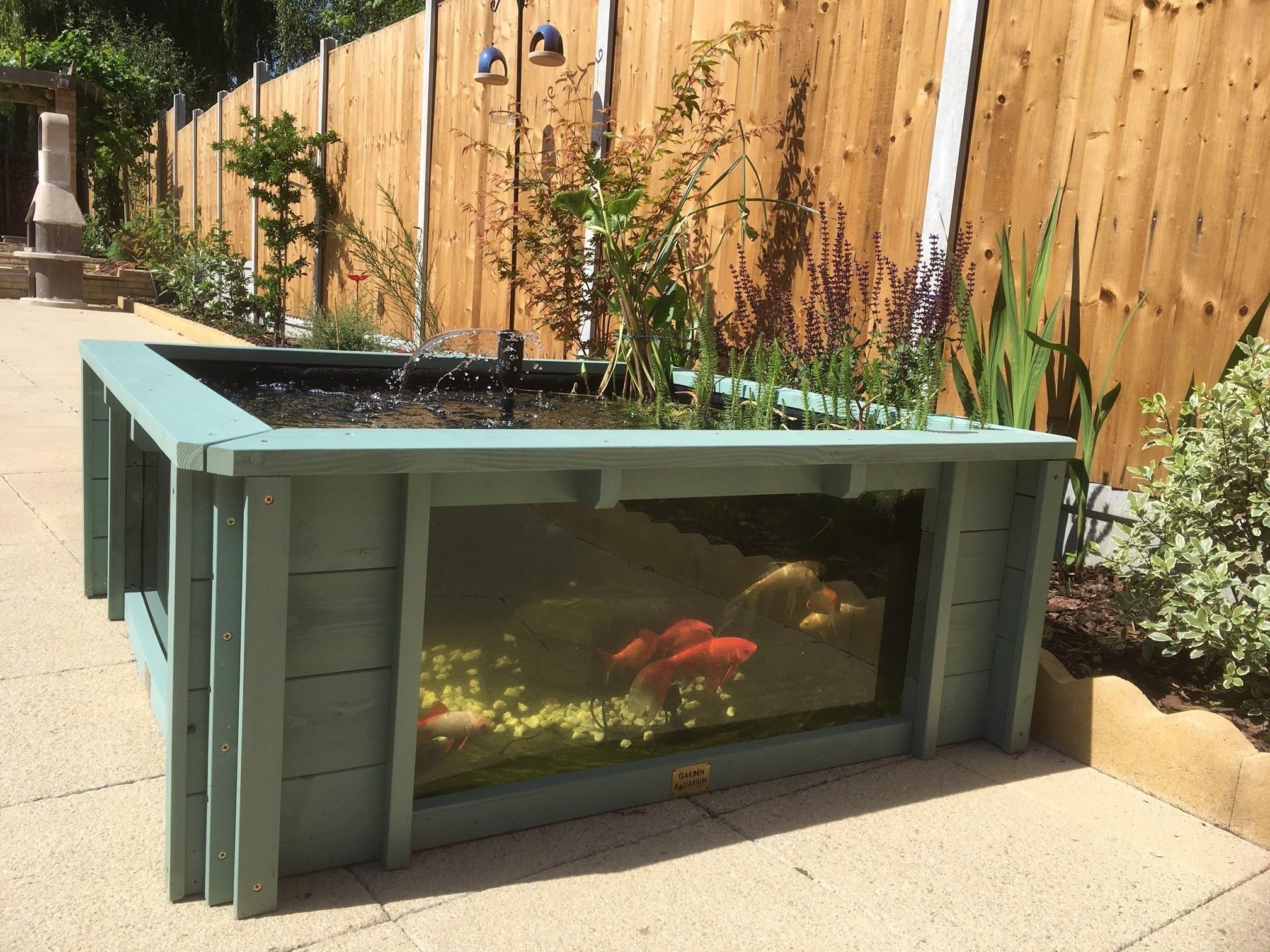 Lotus Clear View Garden Aquarium - Estanque de jardín cuadrado elevado con ventanas (verde hierba marina)