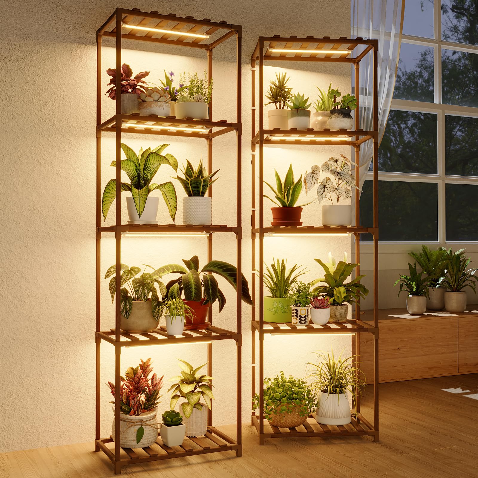 Bamworld Plant Stand with Grow Light - Boho Home Decor -12