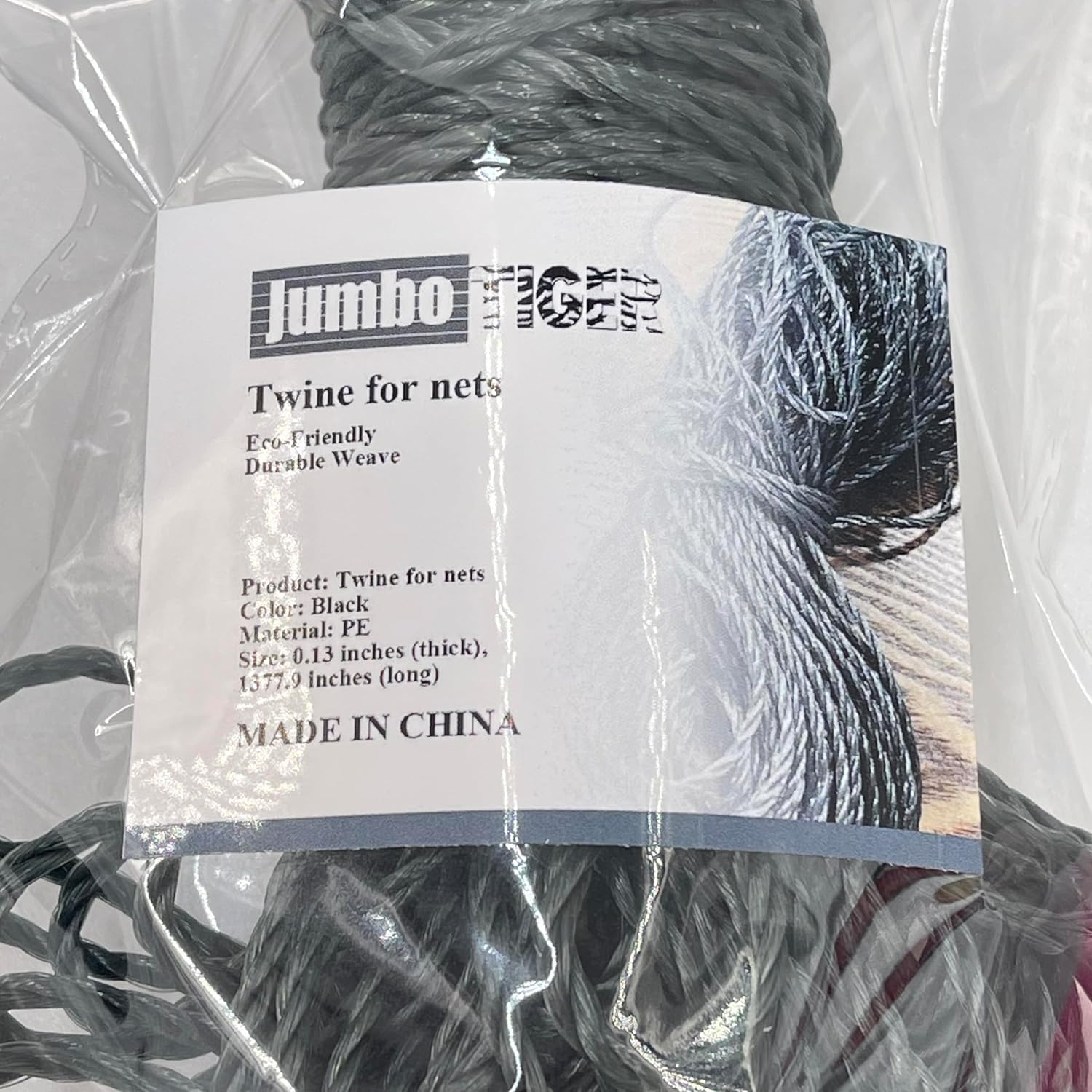 Twine for nets Eco-Friendly Durable Weave PE Material, 0.13 inch Thick Size,1377.9 inches Long Twine for nets Black