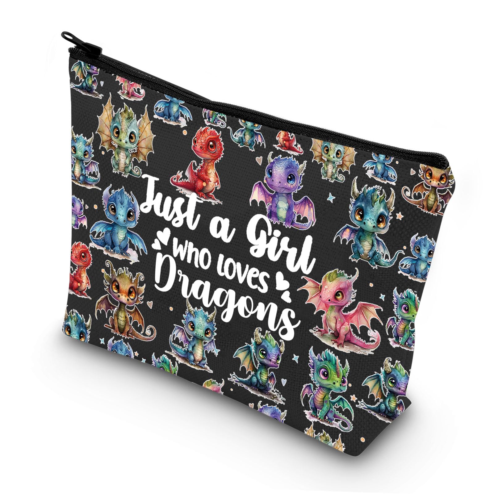 LEVLO Funny Dragon Cosmetic Makeup Bag - Animal Lover Gift for Women & Girls, Black, Dragons New Bl