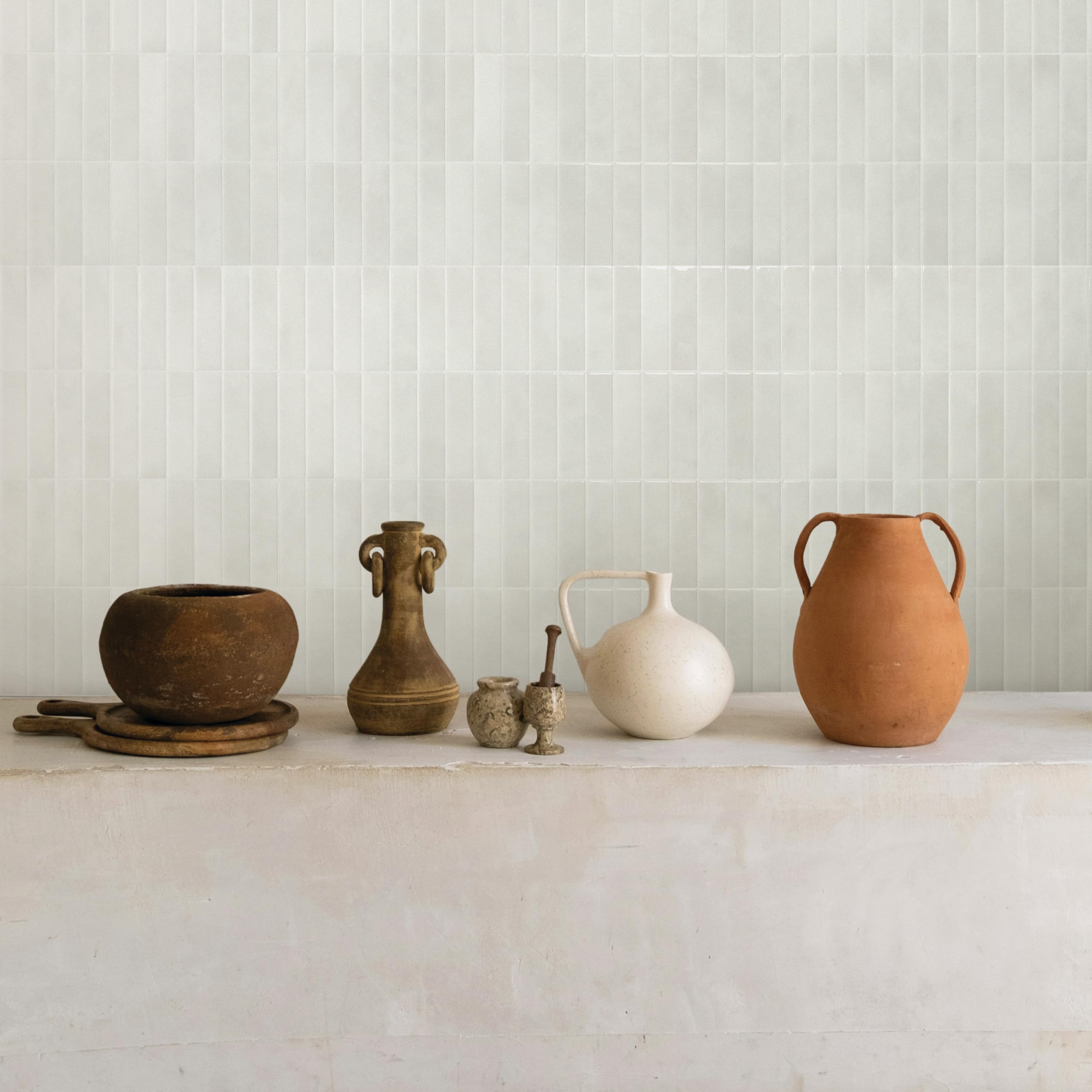 Smart Tiles Crédence adhésive pour cuisine et salle de bain, sticker carrelage mural, carreaux blanc-gris autocollants, lot de 5 feuilles, 29 x 22.86 cm
