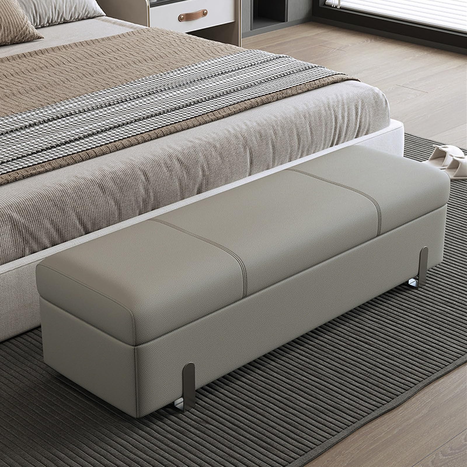 Banc de rangement chaussures avec assise en cuir véritable modèle 90cm