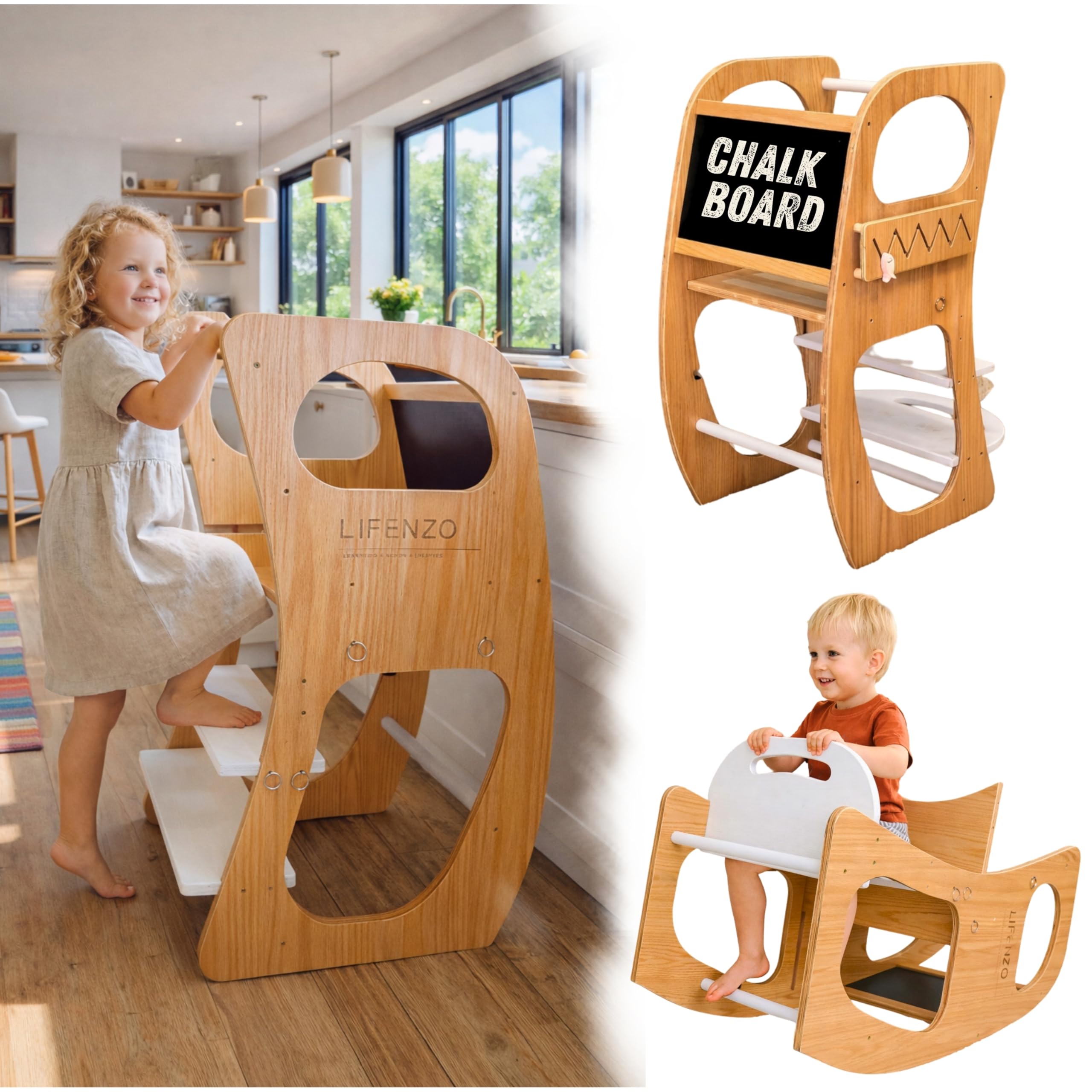 LIFENZO Toddler Tower 4-in-1 Convertible Kitchen Step Stool