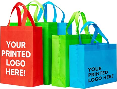 RACETOP 4 Different Sizes 100 Pack Custom Tote Bags, Custom Large Reusable Heavy Duty Tote Bags with Handle, with your Logo or Text
