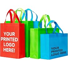 RACETOP 4 Different Sizes 100 Pack Custom Tote Bags, Custom Large Reusable Heavy Duty Tote Bags with Handle, with your Logo or Text