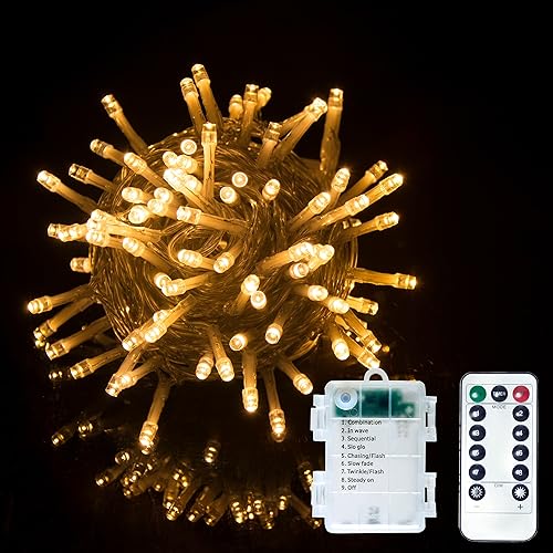 GHJ 100 luces LED con control remoto a batería, impermeables, guirnalda de luces de hadas para interioresexteriores para árbol de Navidad, fiesta de