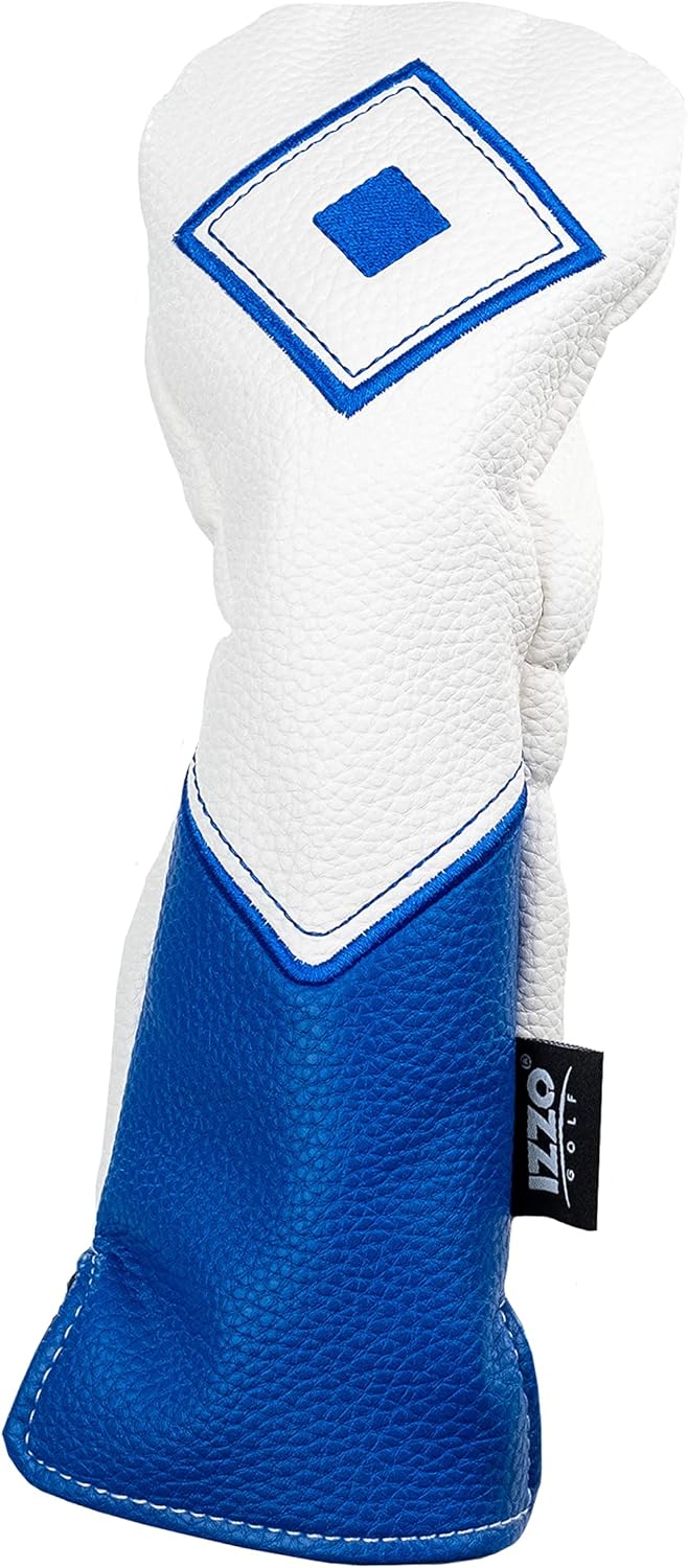 IZZO Golf Premium Hybrid Headcover White/Blue Durable PU Leather Golf