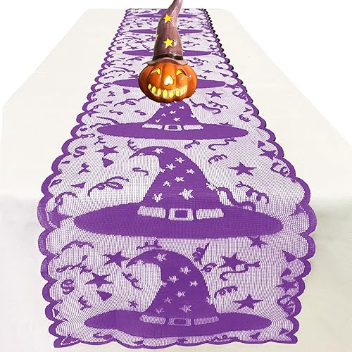 Miniatura 6 de Camino de mesa de Halloween  Camino de mesa de encaje con sombrero de bruja para decoraciones de mesa de Halloween  Máscara de Halloween, cena,