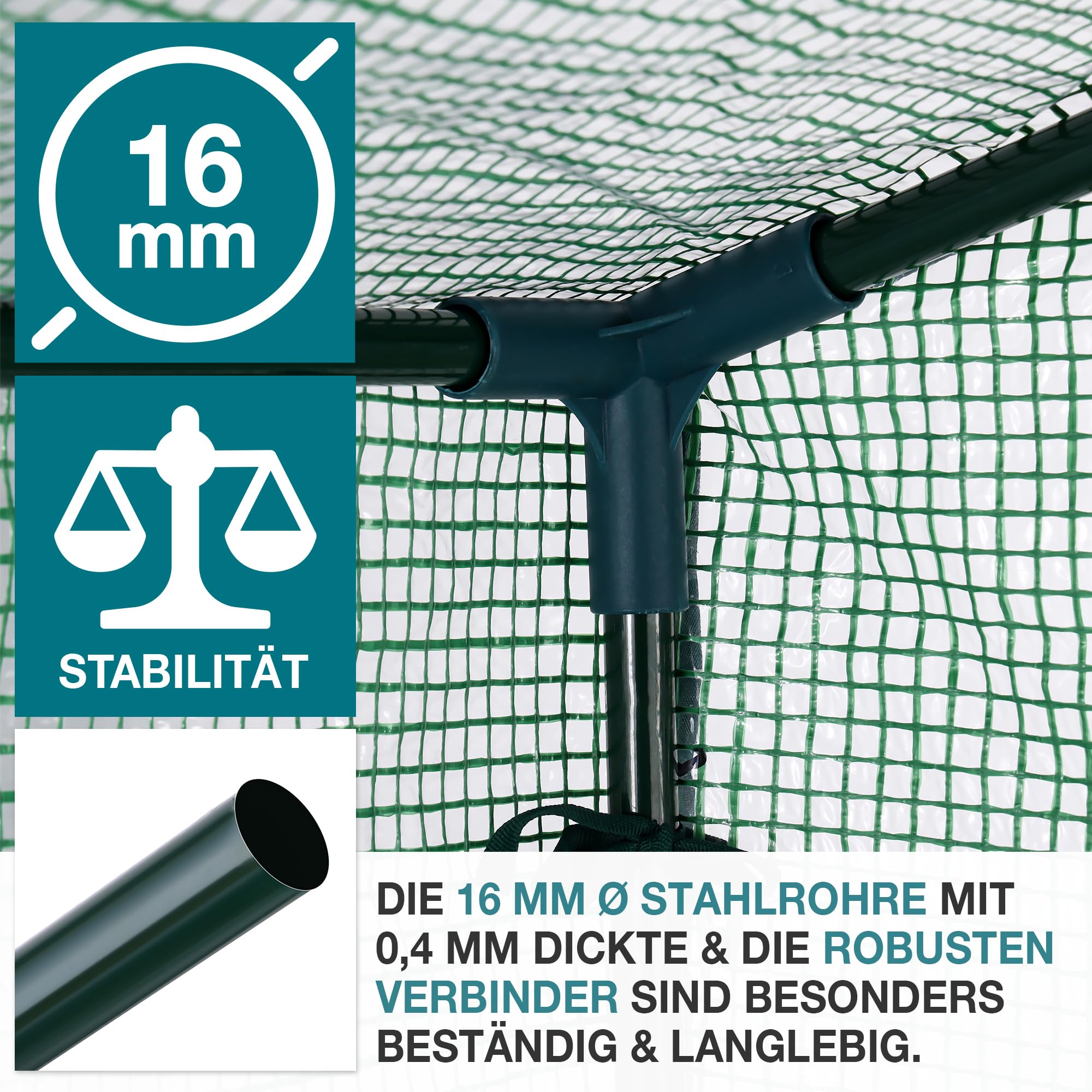 TOM Foliengewächshaus 1,6 m² – Folientunnel 140 g/m², Grün
