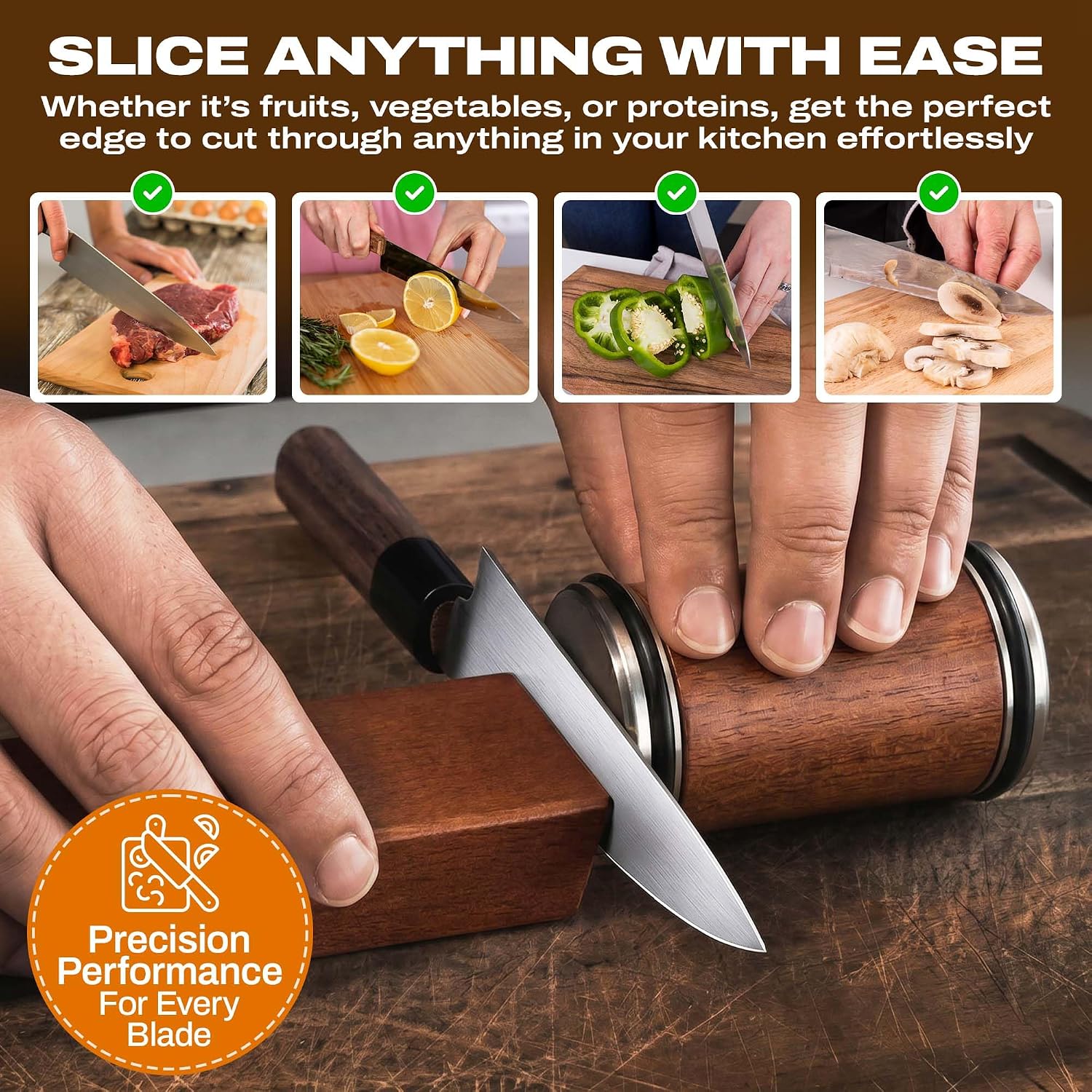 Four Flowers Rolling Knife Sharpener Kit, Knife Sharpener Tool with Diamond & Ceramic Discs, 15° & 20° Magnetic Angle Guide, Kitchen Knife Sharpening System for Steel Knives, Razor Sharp Edge