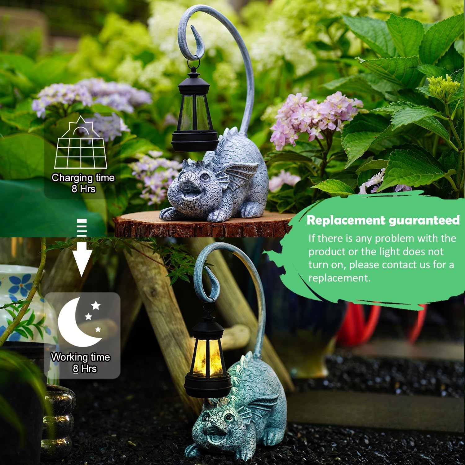 Baby Dragon Statue with Solar Lantern - Dragon Garden Decor and Housewarming Gifts for Mom, Women - Outdoor Yard Decor