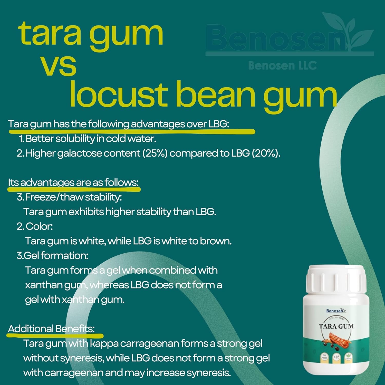 Benosen Tara Gum Powder 4 oz - Plant Based Thickener for Ice Cream, 56 Servings, Vegan Kosher