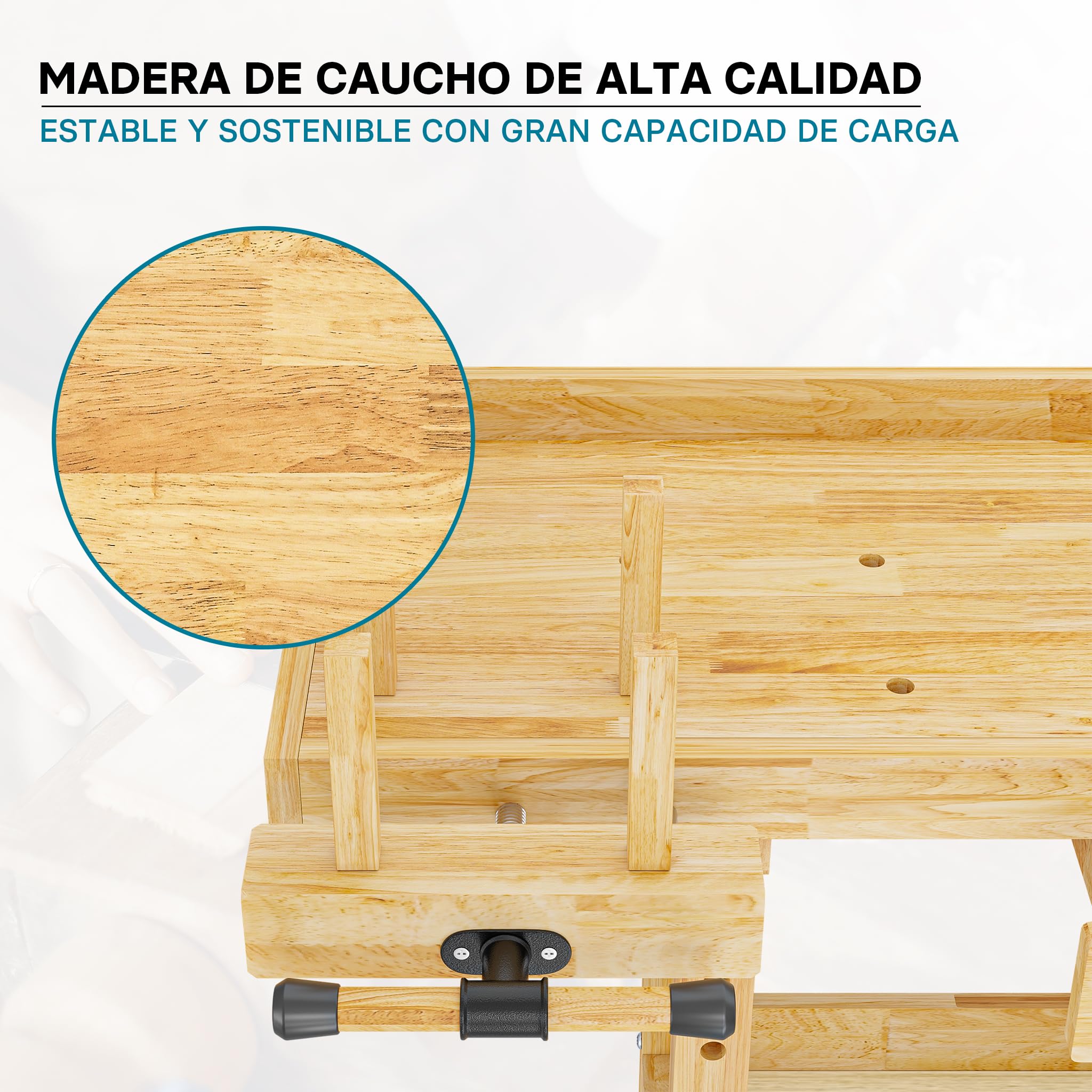 Wiltec Banco de Carpintero 151 x 61,5 x 86 cm Mesa de Trabajo de Madera 150 kg con cajón, Estante y Pinzas de sujeción, Ideal para Trabajos de carpintería, Bricolaje y Taller