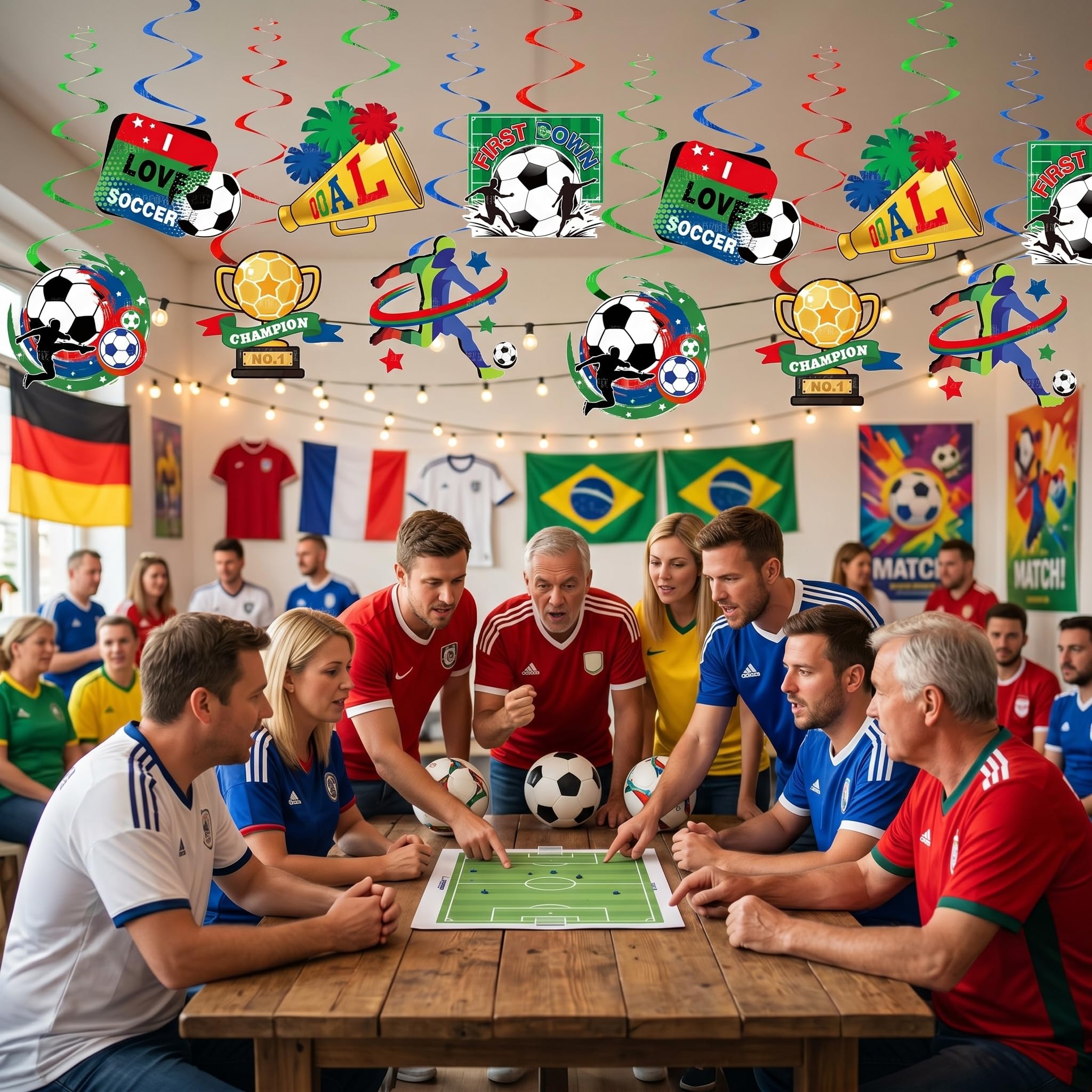 12 Stück Fußball Deko Hängedeko,Fussball Deko Party Deutschland Fanartikel 2026 Wm Em Deckenhänger Aufhängen Wirbel mit Luftschlangen Hängende Set für Fan Artikel 2026 Spiral Dekoration Wintersport - 2