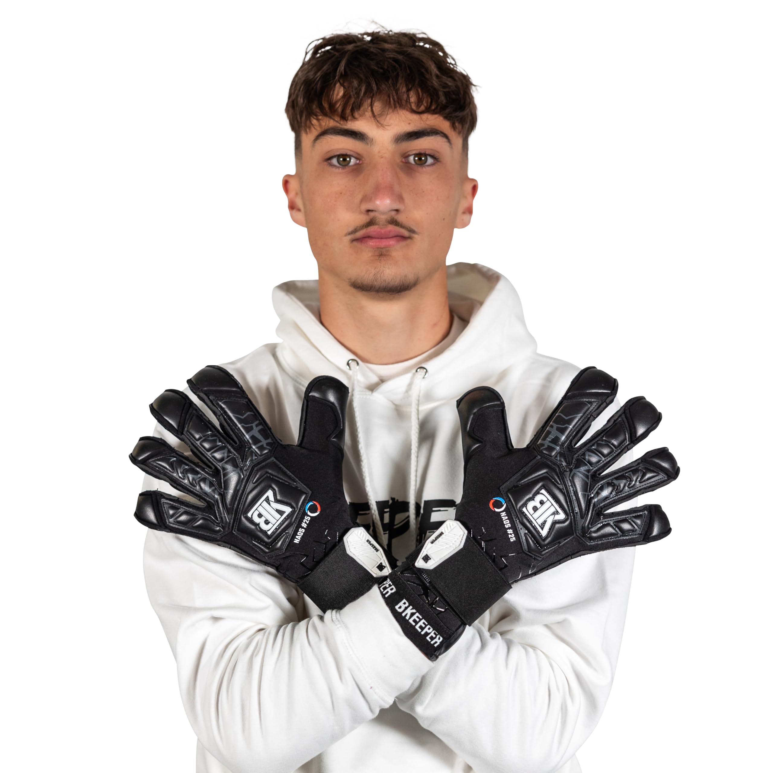 Gants de Gardien NAOS #25, Noir, Coupe Hybride, pour Adultes, Mousse Contact