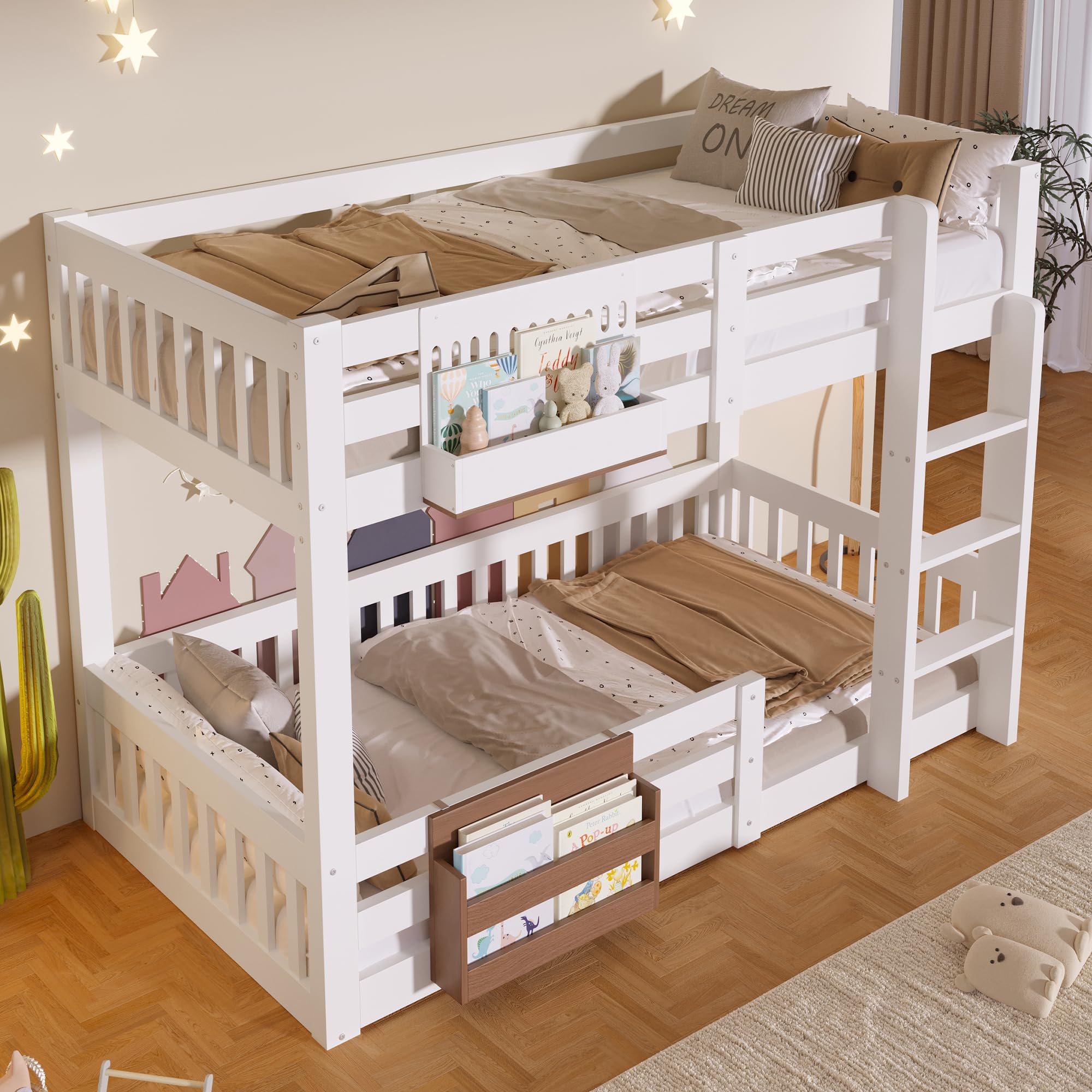 Kinderbett Etagenbett 90x200cm,für 2 Kinder Hochbett,mit Treppe und Aufbewahrungsfächer,mit Rausfallschutz und Lattenrost,Ohne Matratze (90x200cm)