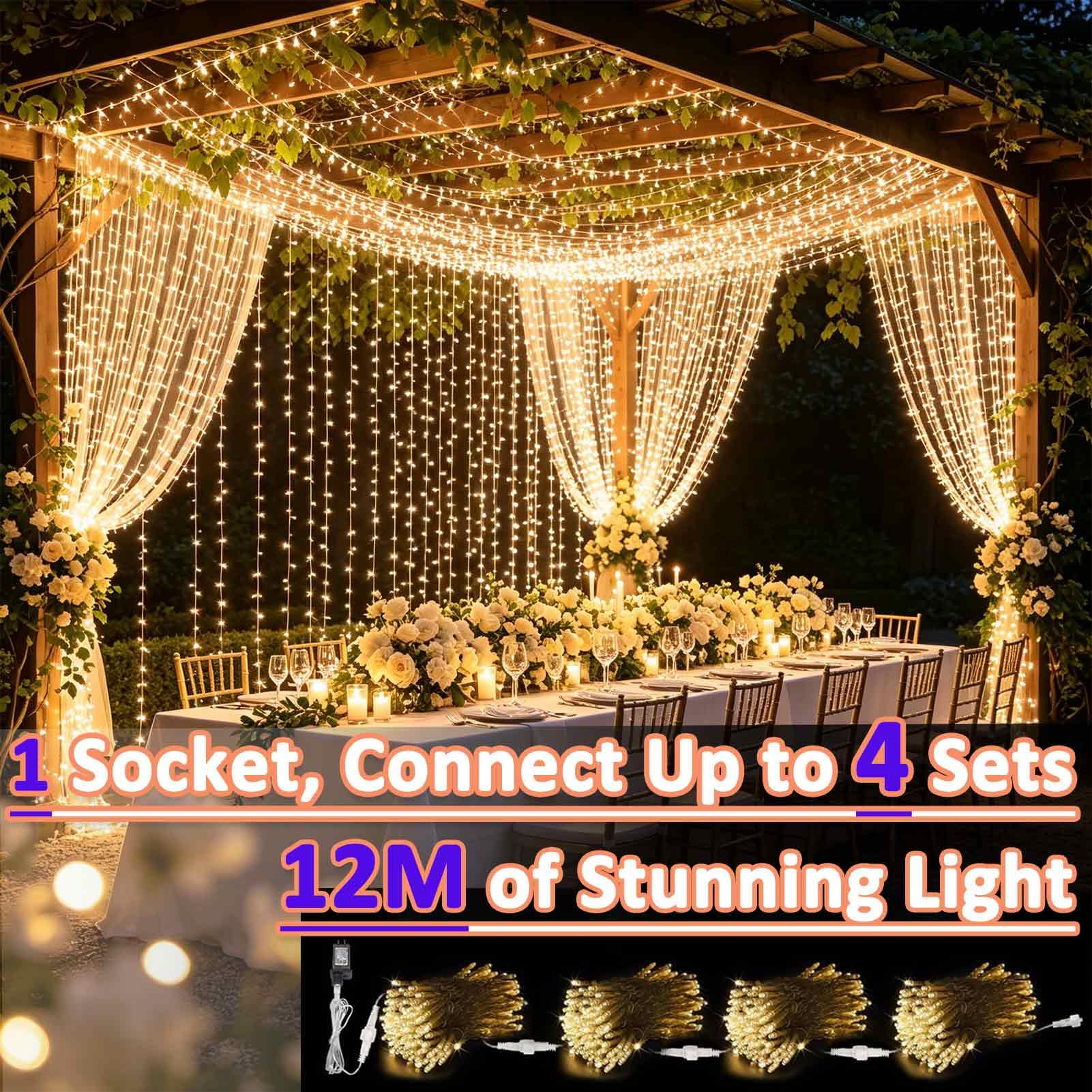 Cozymeow 2 Stück Lichtervorhang Innen Aussen 3x3m 300 LED Vorhang | 8 Modi mit Stecker, Wasserdicht Fenster Lichterkette Wand für Zimmer Balkon Hochzeit Party Terrassen Christmas Hochzeitsdeko