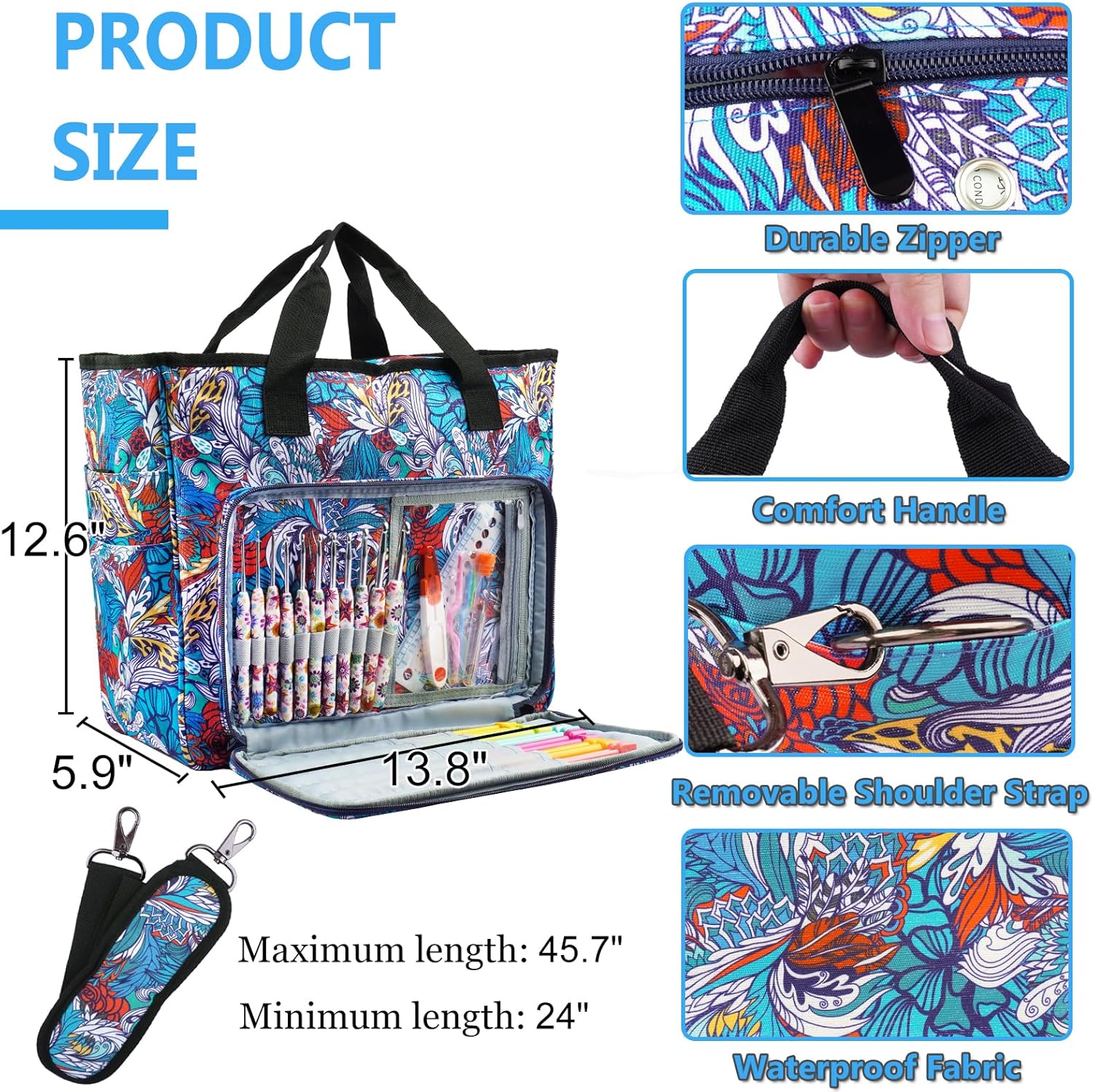 Mdoker Knitting Bags and Totes Organizers Large Crochet Bag Lightweight Yarn Bags for Travel Yarn Storage Organizers for Crochet Hooks,Yarn,Knitting & Crochet Supplies(Retro)