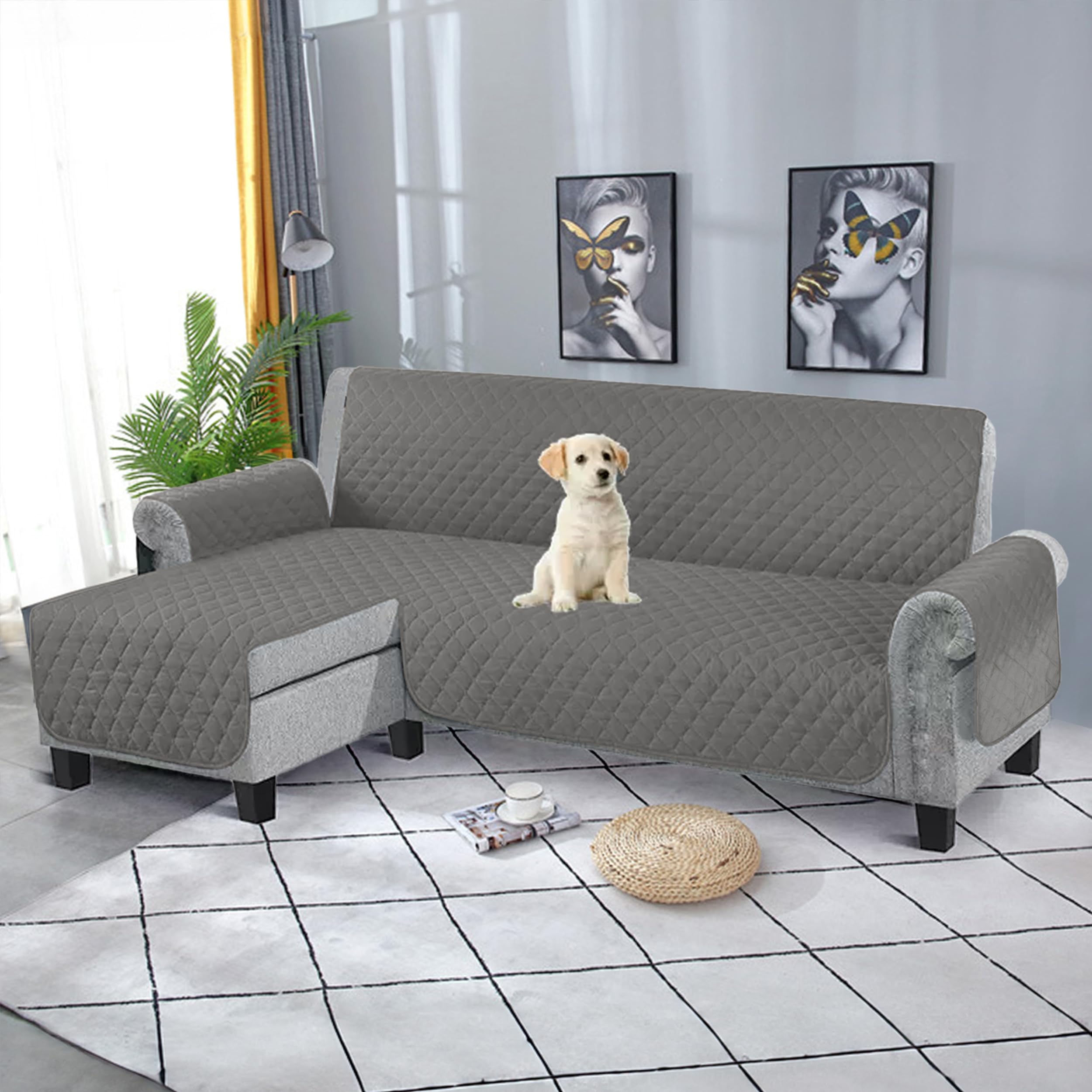 BESCH Reversible Sofa Cover for Chaise Longue 240 cm Left/Right Universal Extra Soft and Non-Slip Grey