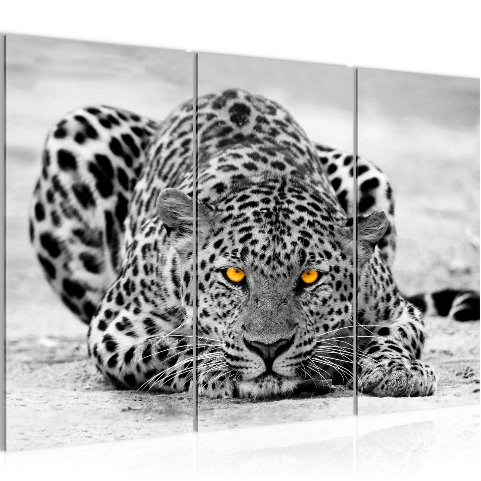 Runa Art África Leopardo Cuadro Decorativo para Sala XXL Amarillo Gris Grandes Felinos 120 x 80 cm 3 Piezas Decoración de Pared 000331a