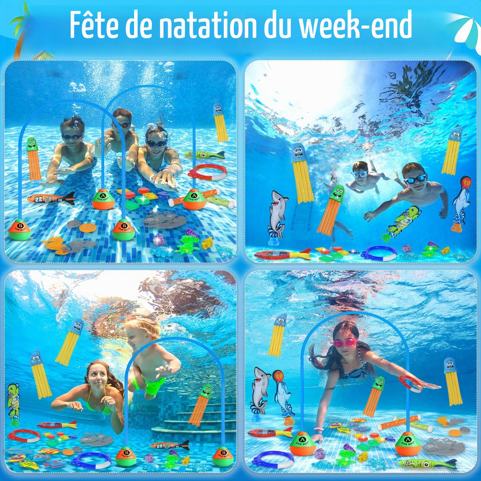 46pcs Jouet de Plongée, Jouets de Natation pour Piscine de Plongée, Jeux d Eau Exterieur pour Enfantsé