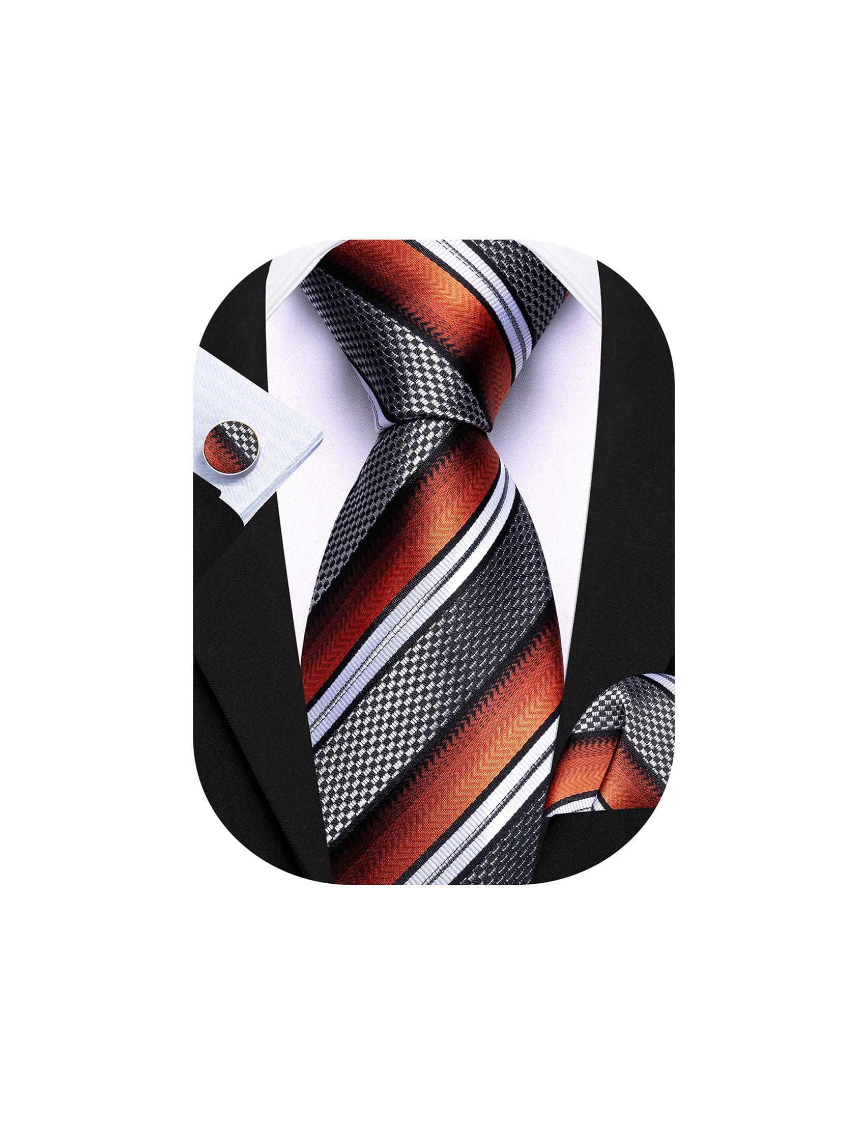 Barry.Wang Mens Tie Set Plaid Check Stripe Neckties Pocket Square Cufflinks | Woven Classic,Formal/Casual Men's Necktie,Luxury,Business,Wedding,Party,Prom,Graduation