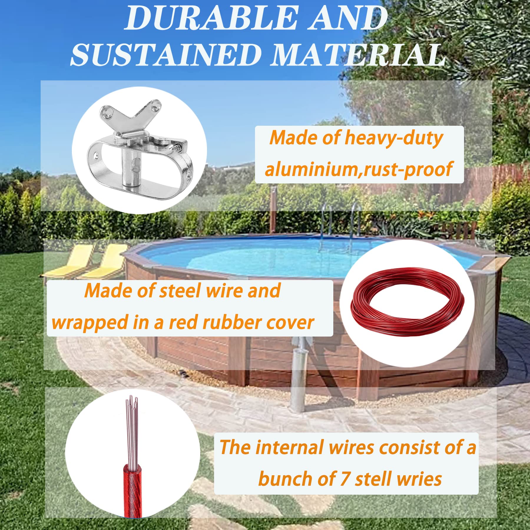 Condition photo showing Brand New for pool cover cable and winch - 100cw heavy-duty pool cover cable and ratchet kit for securing above ground swimming pool winter covers