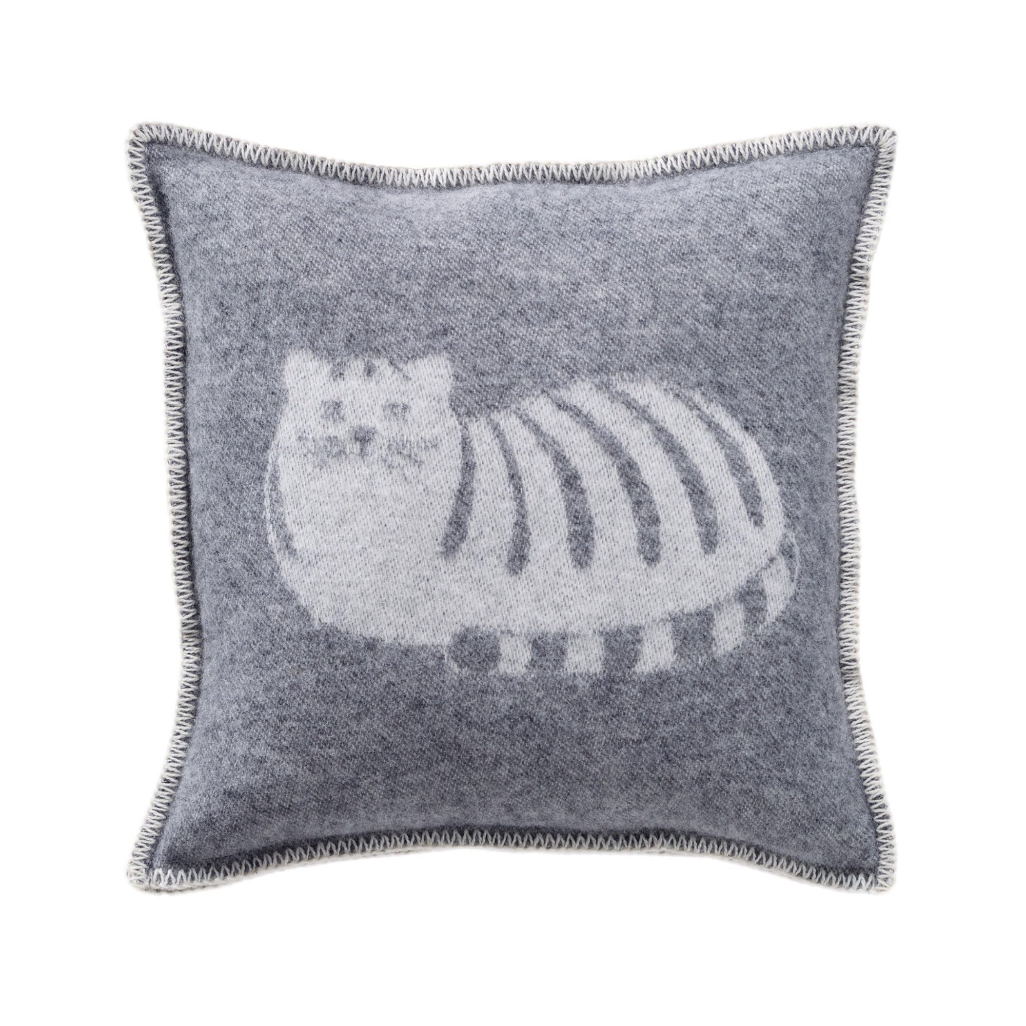 JJ Textile Cat Cushion Cover 100% Wool - Soft & Cosy With a Reversible Design - Decorative Square Throw Cushion Covers for Bed, Sofa & Home Decor - 45cm x 45cm