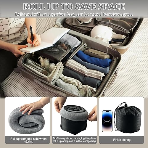 Vista 11 de Almohada de cuello avión, almohada de viaje, almohada de avión, almohada de viaje de espuma viscoelástica, almohada de cuello de viaje para aviones