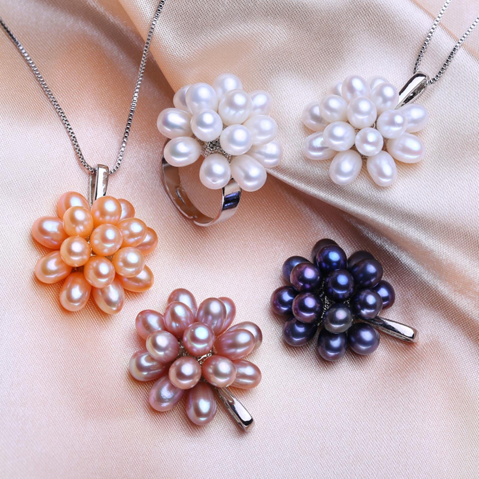 LOKILOKI Set di Gioielli da Sposa Collane con Ciondolo di Perle d'Acqua Dolce Naturali di Moda Donna Elegante Set di Ciondoli con Molte Perle