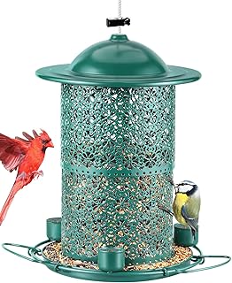 HouseSapp Bird Feeders for Outdoors Hanging,7lb/15 Cups Large Capacity Feeder W/ 3Water and 360° Circular Perch,Wild as Gift Lovers Garden Patio Cardinals,Blue Jay Chicken Feeder, Forest Green