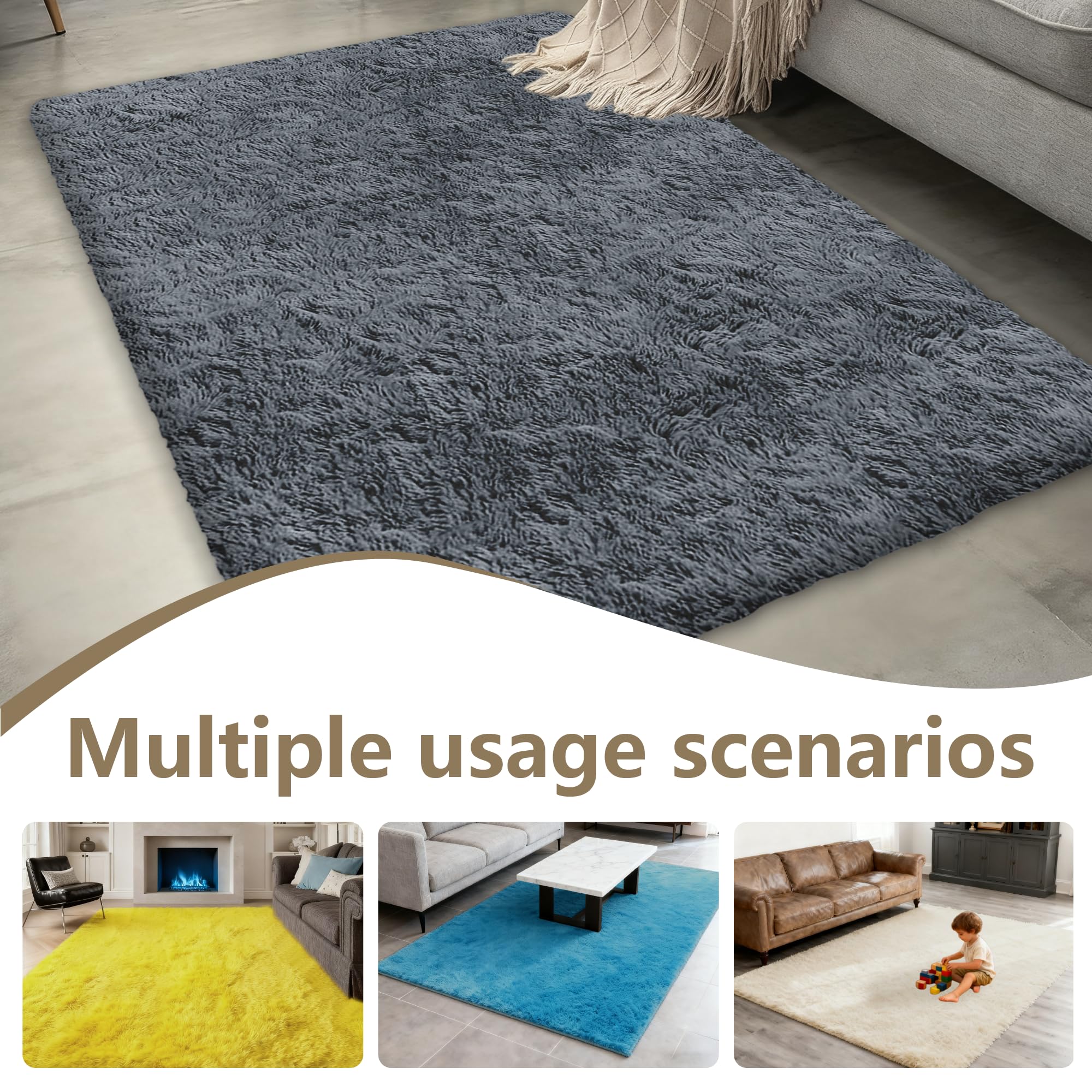 Amazon | ラグ 90 x 150 cm 防音抗菌防臭毛長絨毯音厚手撥水加工ダニ