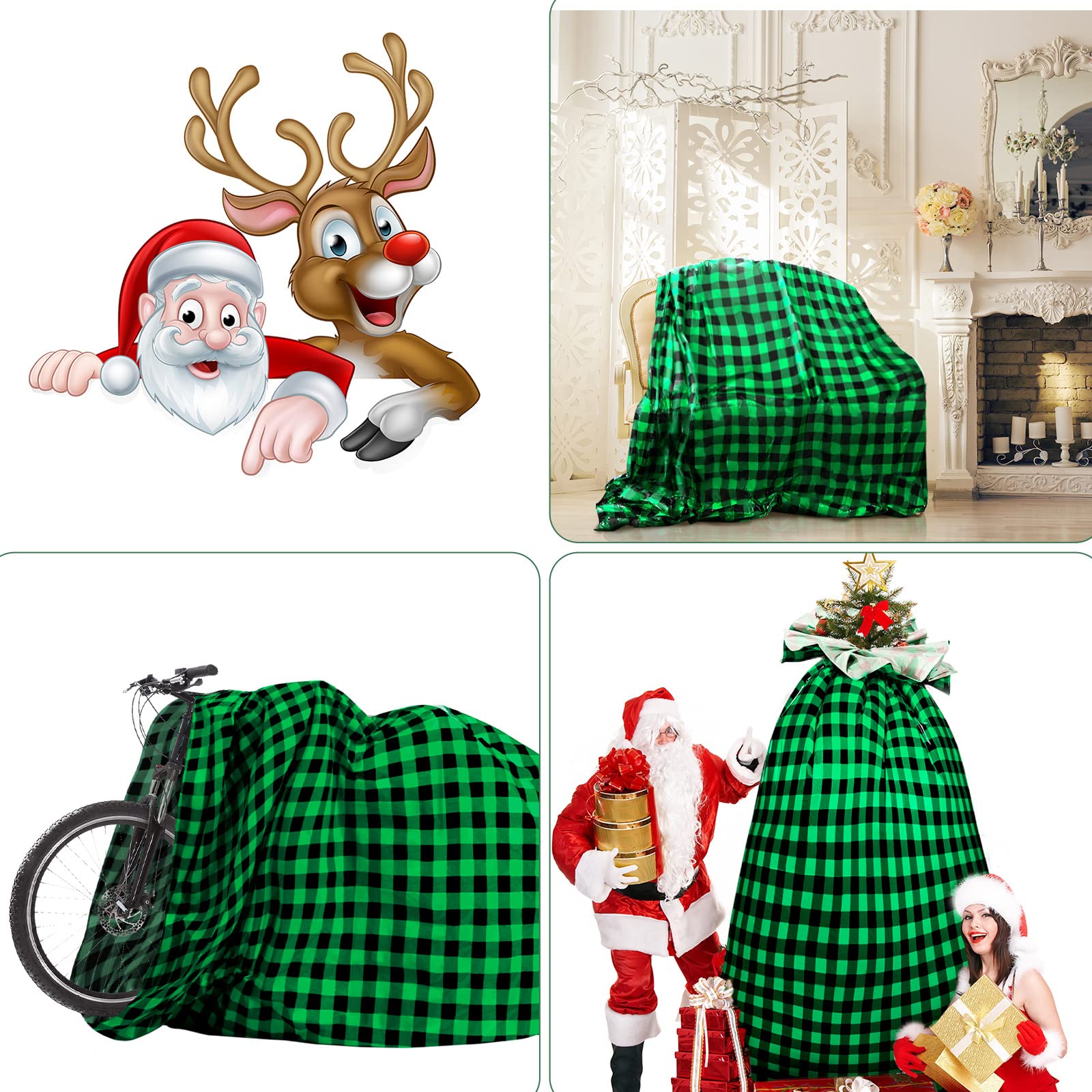 Teling 2 Pcs 80 x 60 in Jumbo Bike Gift Bags Christmas Extra Large Bicycle Plastic Gift Bags for Heavy Large Xmas Present(Green Black)