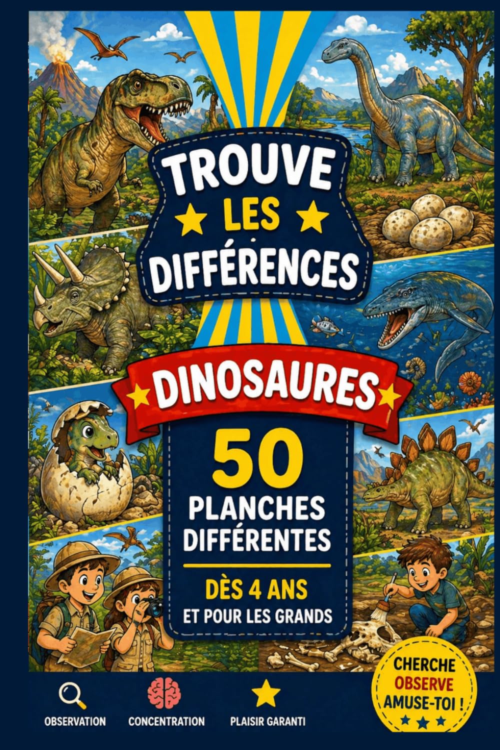 50 Jeux TROUVER LES DIFFERENCES – LES DINOSAURES.: Pour Développer Observation, Concentration et Logique : Livre d’Activité Garçon Fille avec Images Pastel