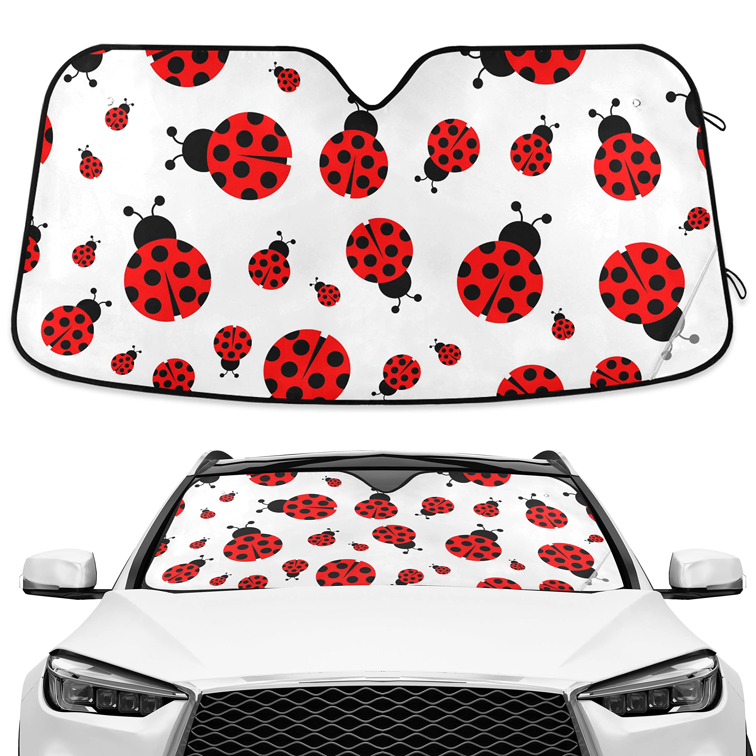 Red Ladybugs Windshield Sun Shade Blocks UV Rays Visor Protector Accordion Folding Sun Reflector Auto Sunshade for Car Truck SUV to Keep Your Vehicle