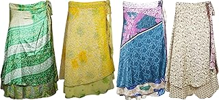 Womens Reversible Sari Magic Wrap Around Long Skirt Printed Cover Up Sarong Dress Lot of 4