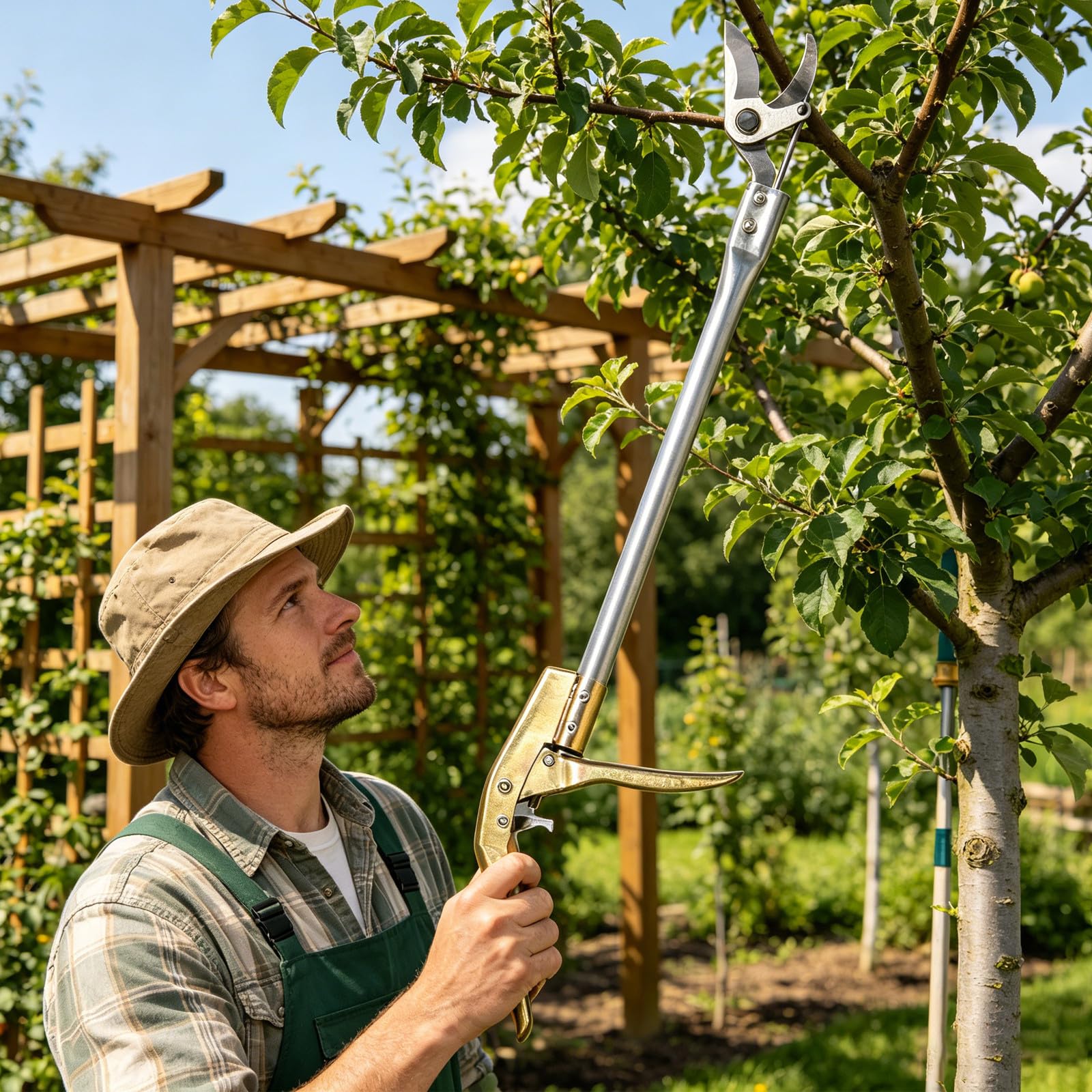 KICHOUSE Sécateur à main longue portée (62,5 cm) pour la taille des arbres - Cueille-fruits à une main - Idéal pour la taille des branches hautes, plaqueminiers et rosiers