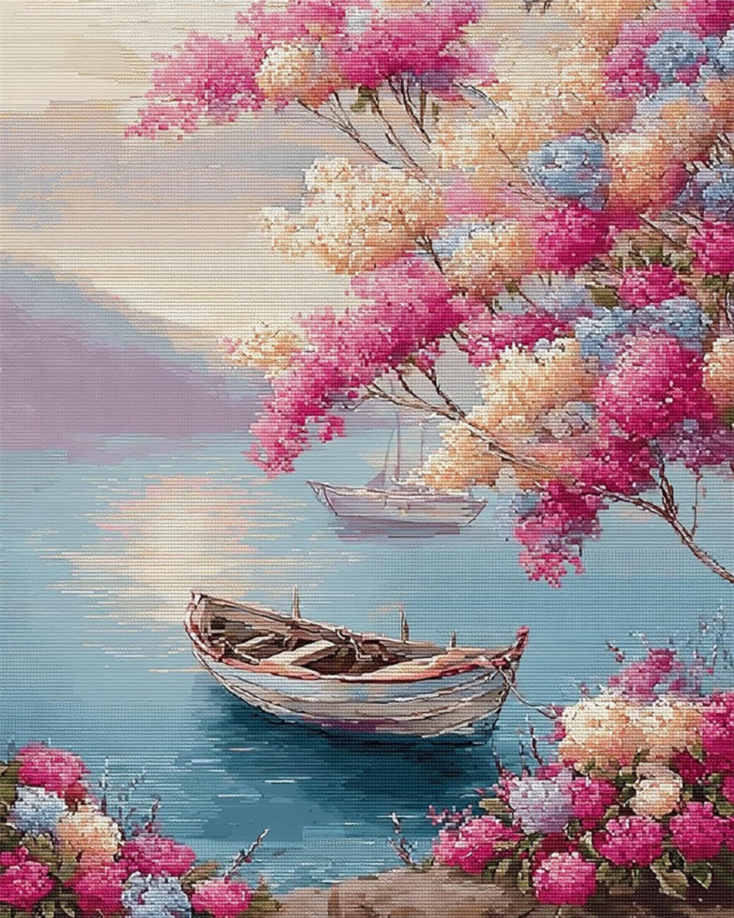 RKFLGEW DIY Embroidery Beads Set Flowers and Boats 30x40cm