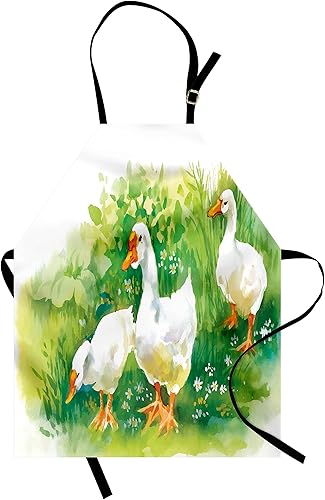 Ambesonne Delantales multicolores impresos digitales, Verde, blanco