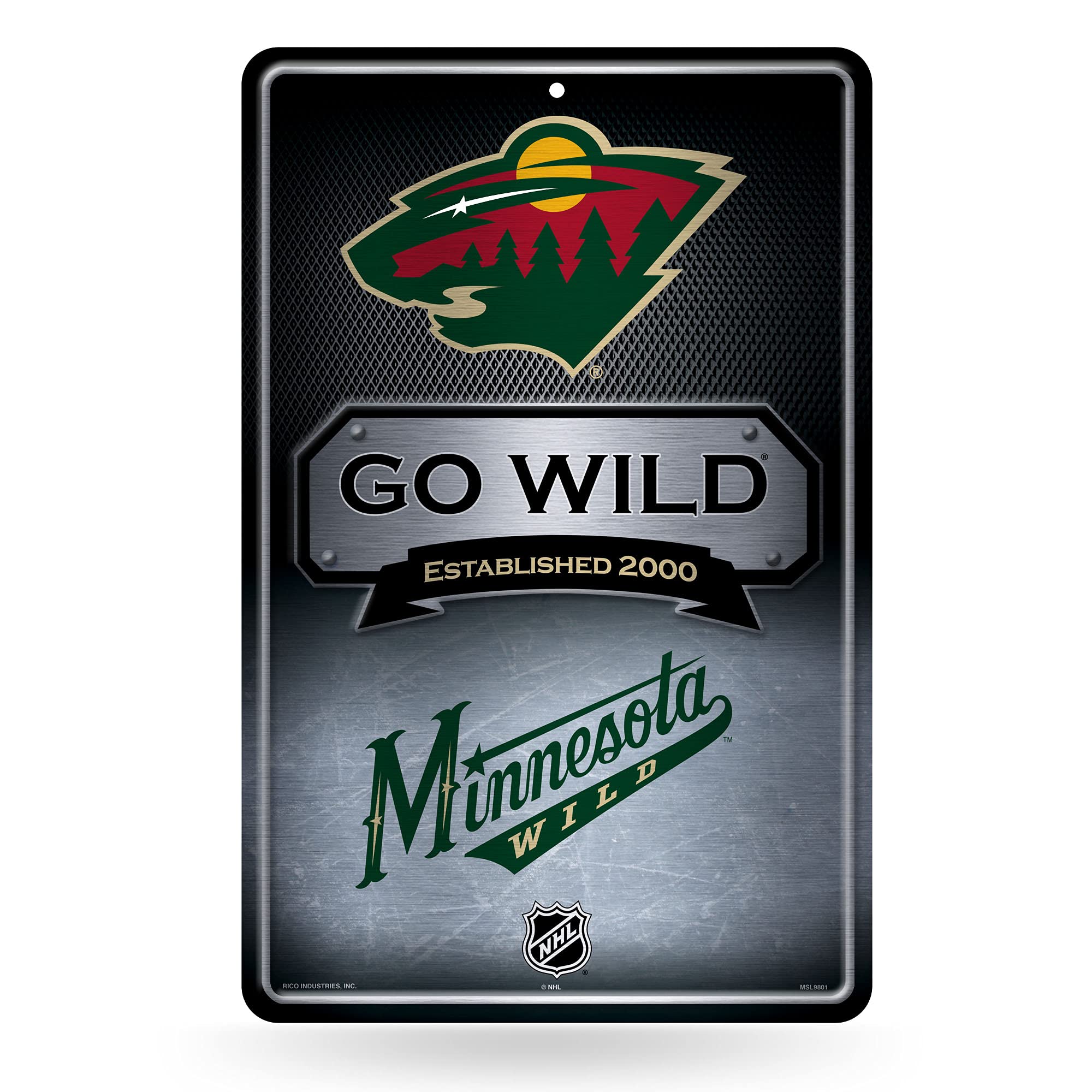 Rico Industries NHL Minnesota Wild Large Metal Sign 11" x 17" Large Metal Home Décor Sign