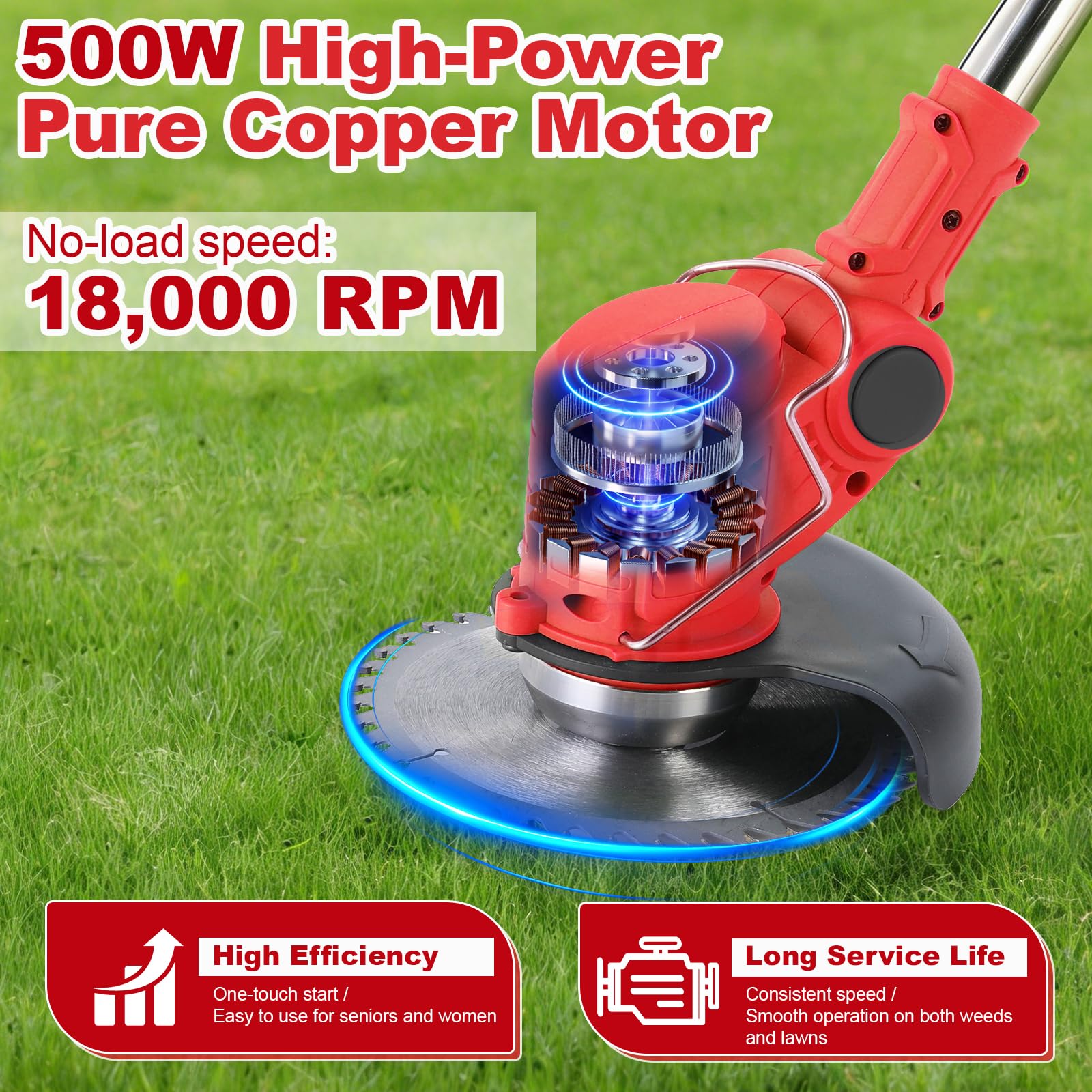 Cordless Strimmer Grass Trimmer with 2*Battery and Charger, Lightweight Strimmer Cordless, Battery Strimmer 21V MAX, Garden Strimmer Adjustable Head and Telescopic shaft for Lawn, Edges, Weeds - 4