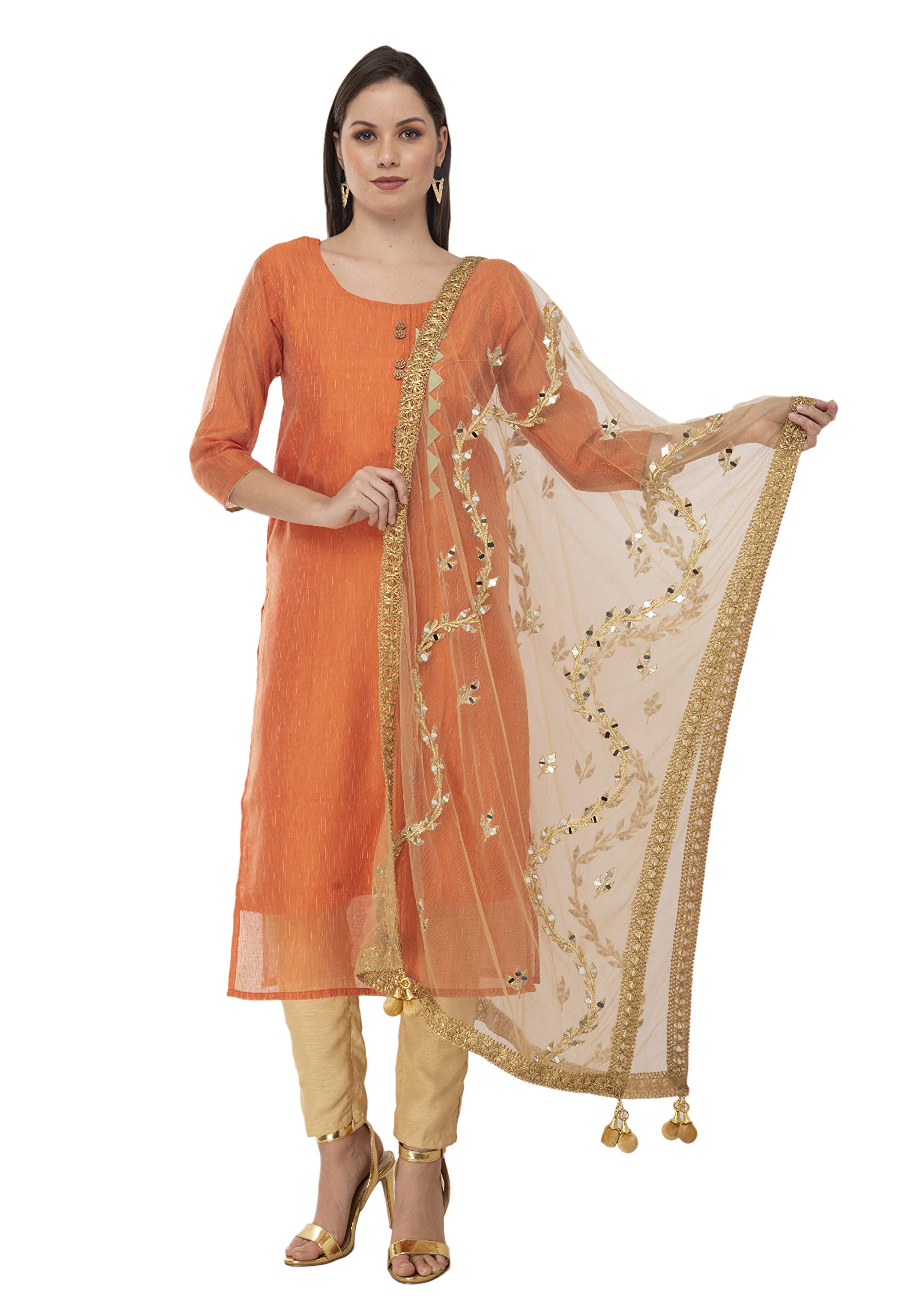 a r silk Women's Mirror Work With Golden Lace Net Golden Fancy Dupatta-picture-36
