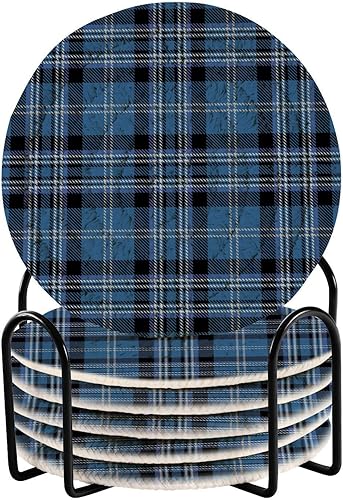 Juego de 6 posavasos de oficina para bebidas, posavasos de algodón, Porta Vasos para mesas, azul, negro, búfalo a cuadros