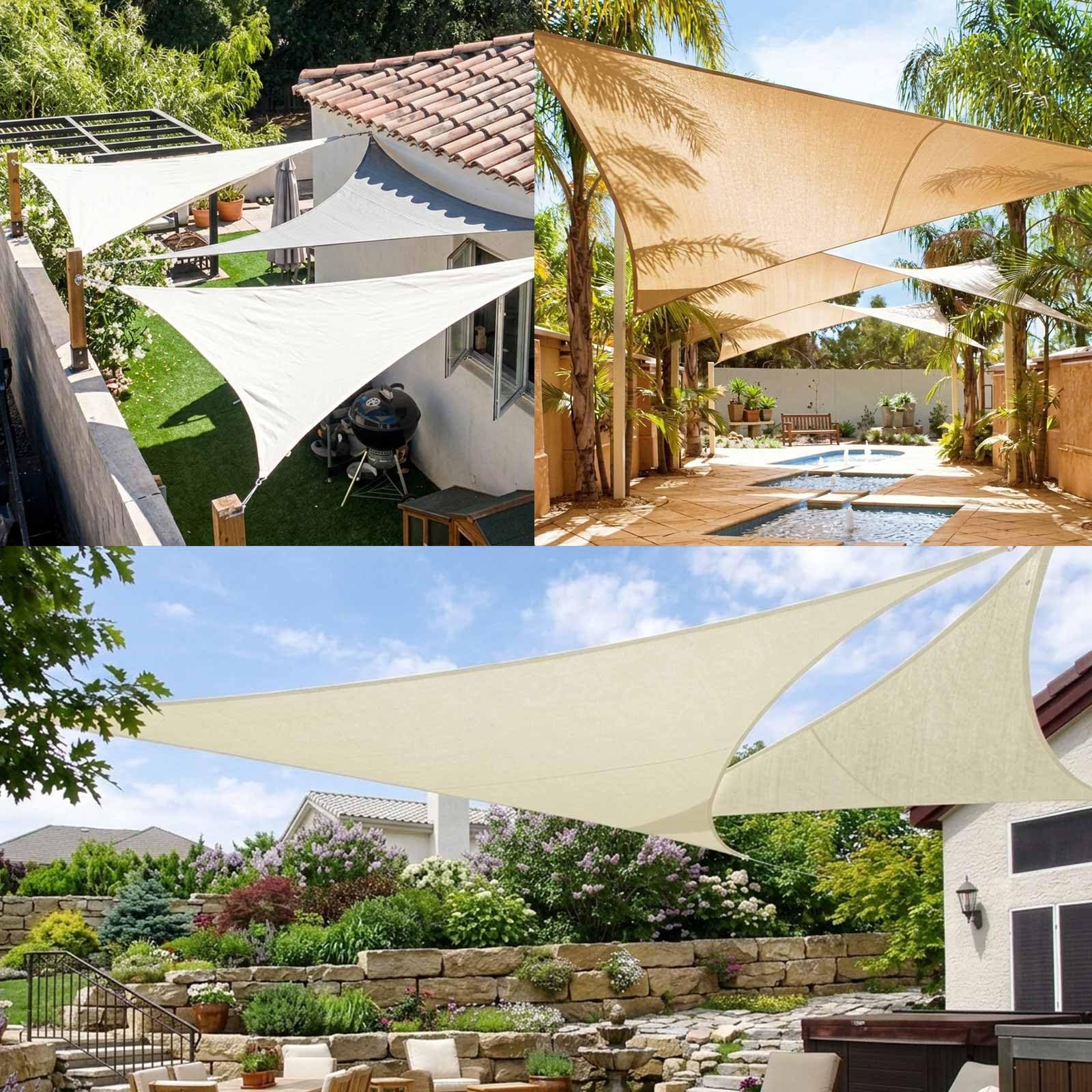 Voile d’ombrage Triangulaire 5x5x7.1 m - Toile Ombrage Extérieur Triangle HDPE Respirant (185g/m²) Voile Ombrage avec 98% de Protection UV pour Patio Jardin Pergola, Crème