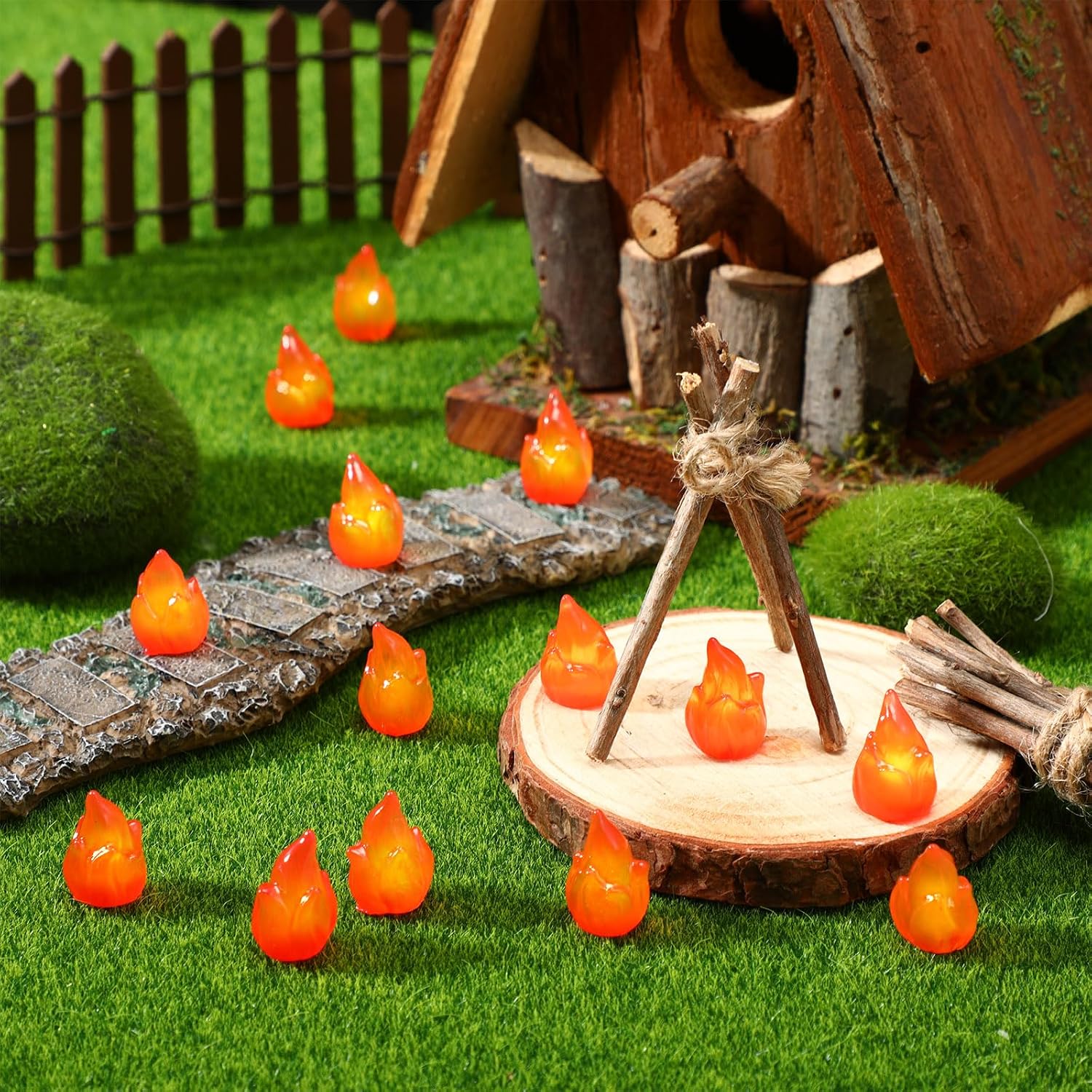 50 Pcs Mini Resin Fire Miniature Glow in The Dark Fire Figurines Bulk
