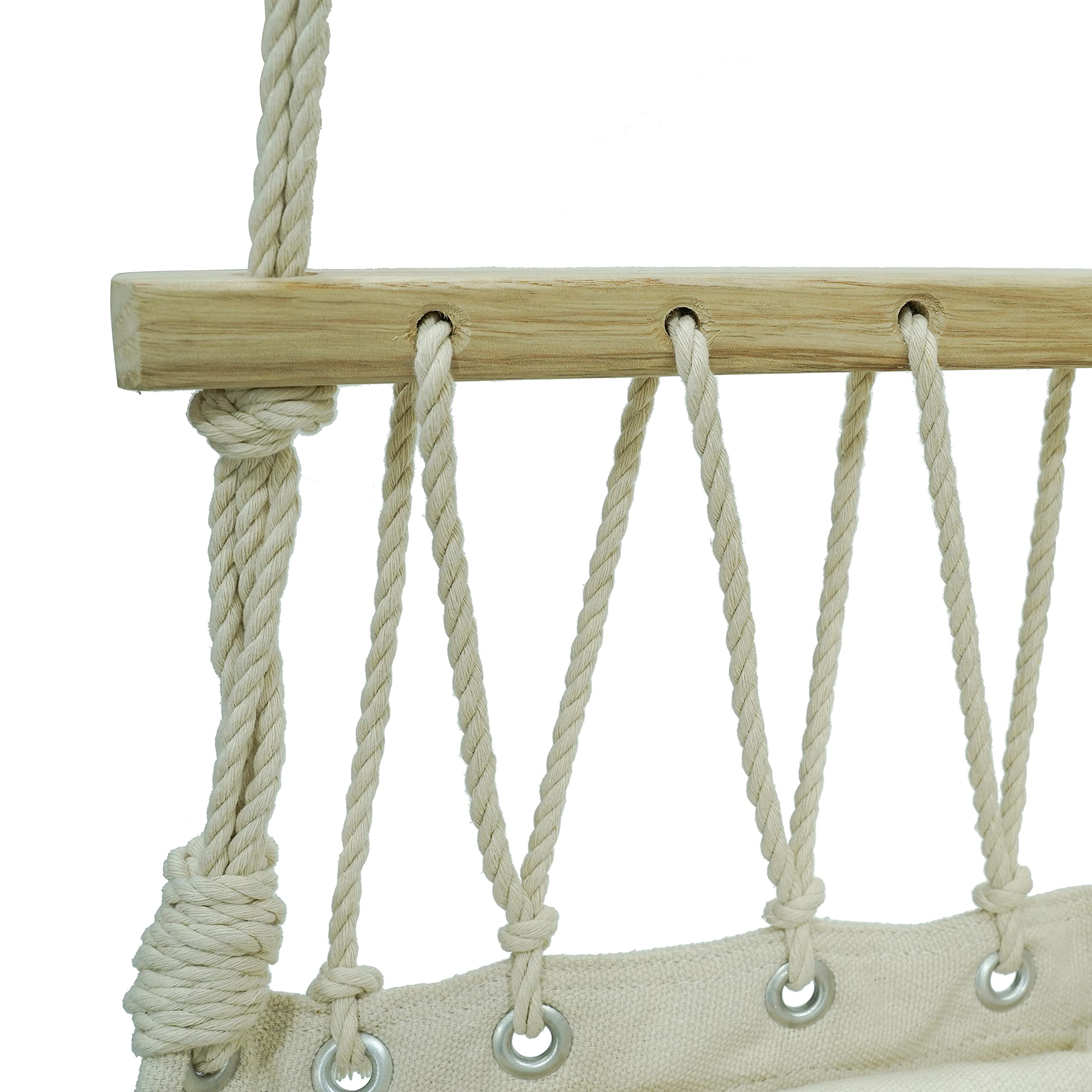Amaca in Cotone Poltrona Sospesa con Supporto di Legno Bianco Comfort e Durabilità Superiore Perfetta per Interno/Esterno Casa Camera da Letto Giardino Portata Max 120 kg