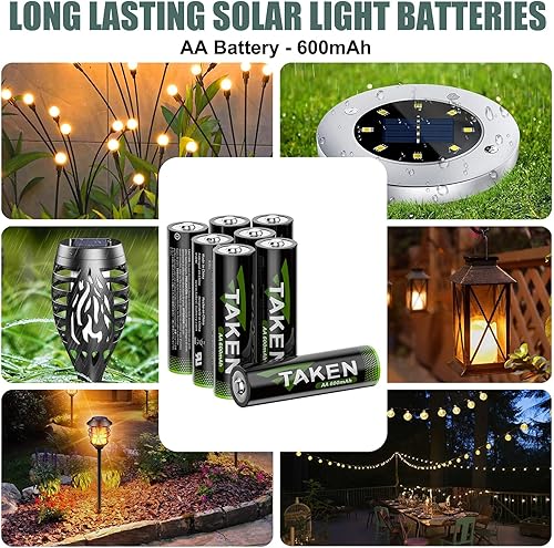 Miniatura 2 de Baterías recargables AA, doble batería AA precargada 1.2V 600mAh NiMH para luces solares, 8 unidades