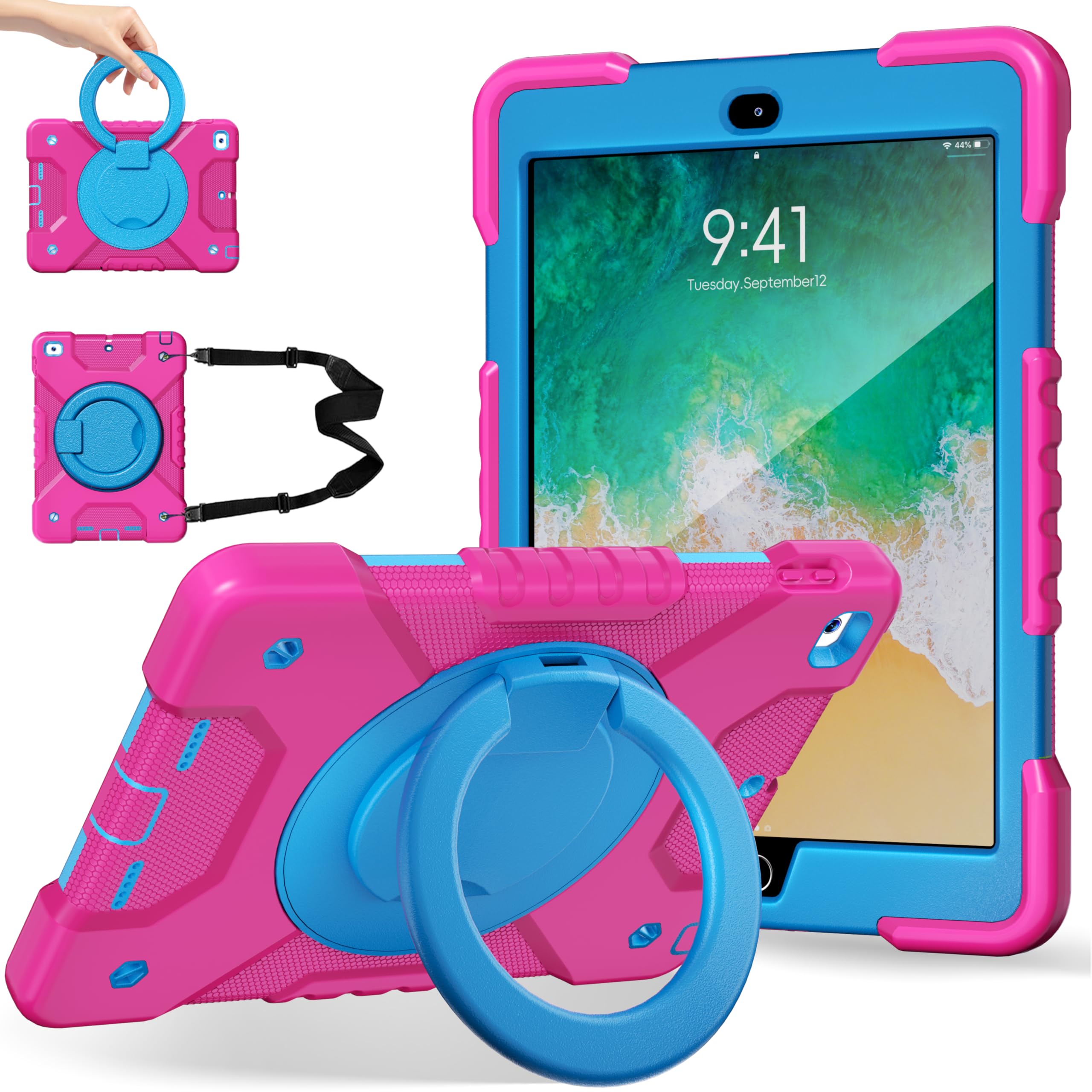 Andnary Case for iPad 6th/5th Generation 9.7 inch 2018/2017 Case, iPad Air 2/Pro 9.7 inch Heavy Duty Protective Cover with 360° Rotate Handle Stand,