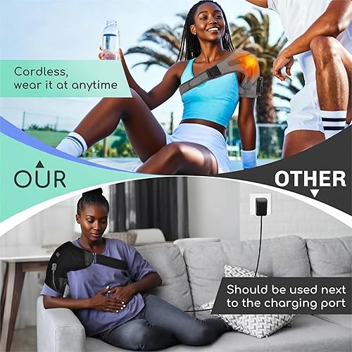 Miniatura 3 de Envoltura de hombro térmica inalámbrica con vibración, alivio del dolor para hombros, cuello y hombros congelados, alivia la fatiga, promueve un